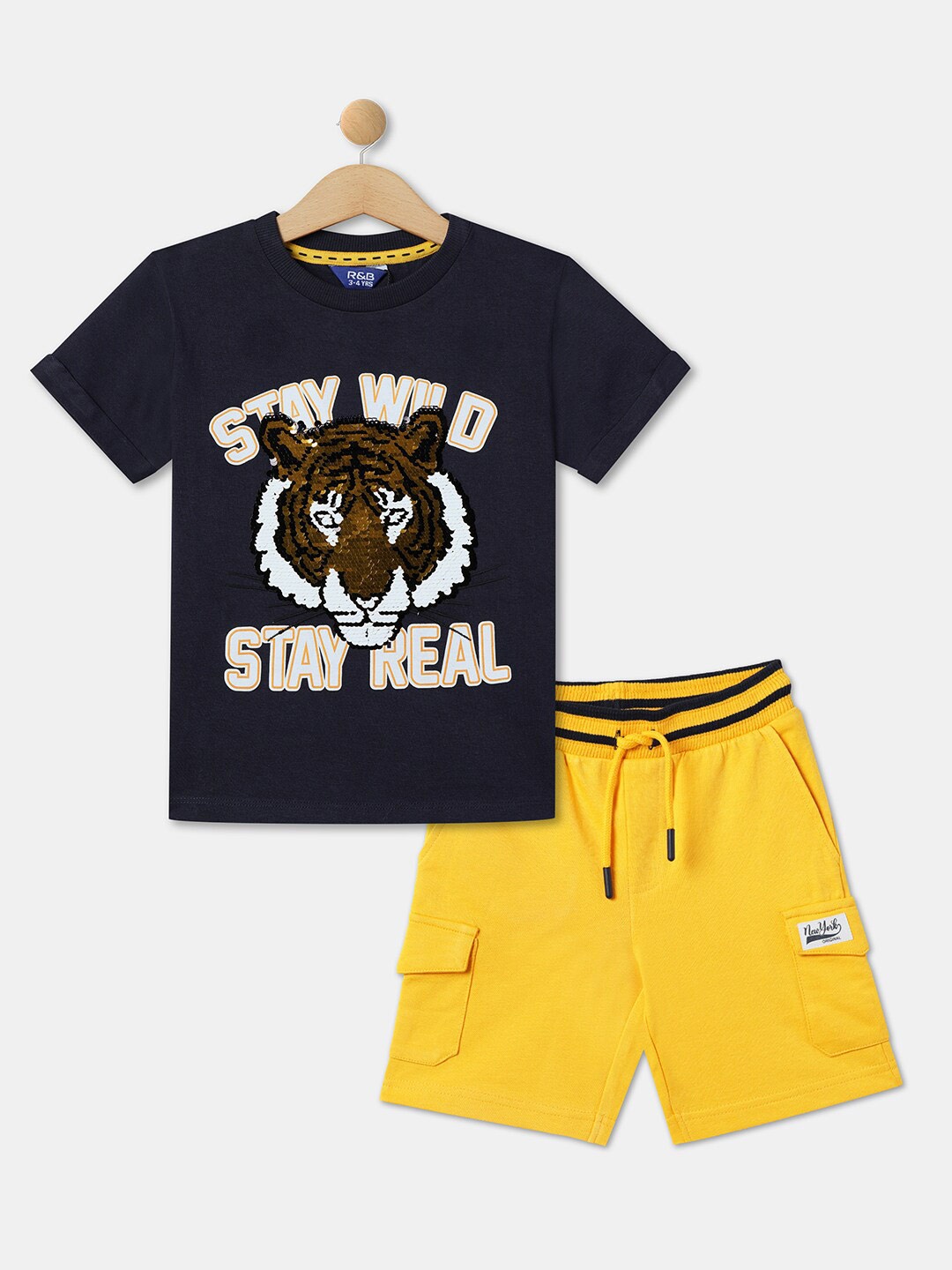 

R&B Boys Typography Printed Cotton T-shirt With Shorts, Black