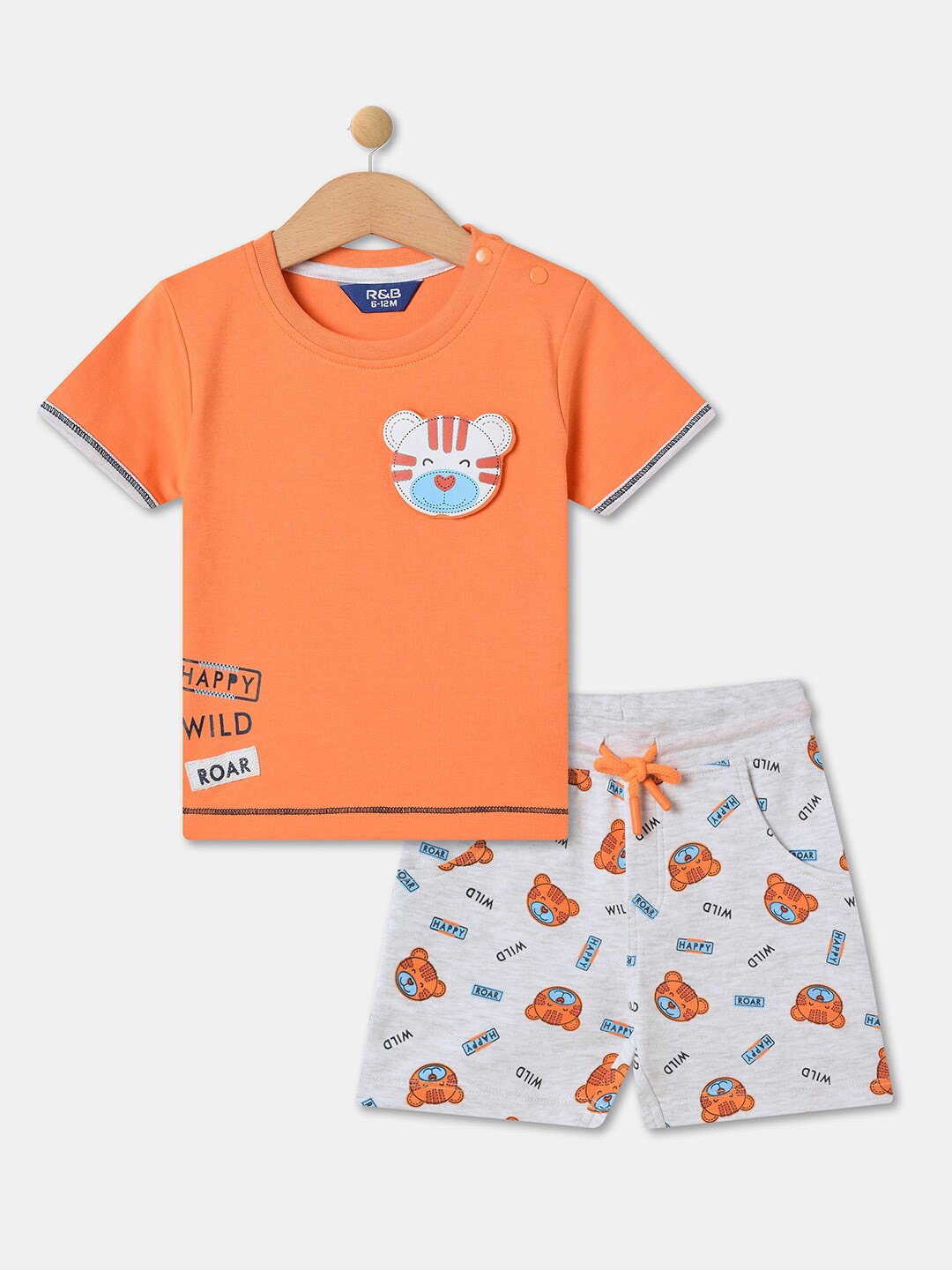 

R&B Infant Boys Applique Cotton T-shirt With Shorts, Orange