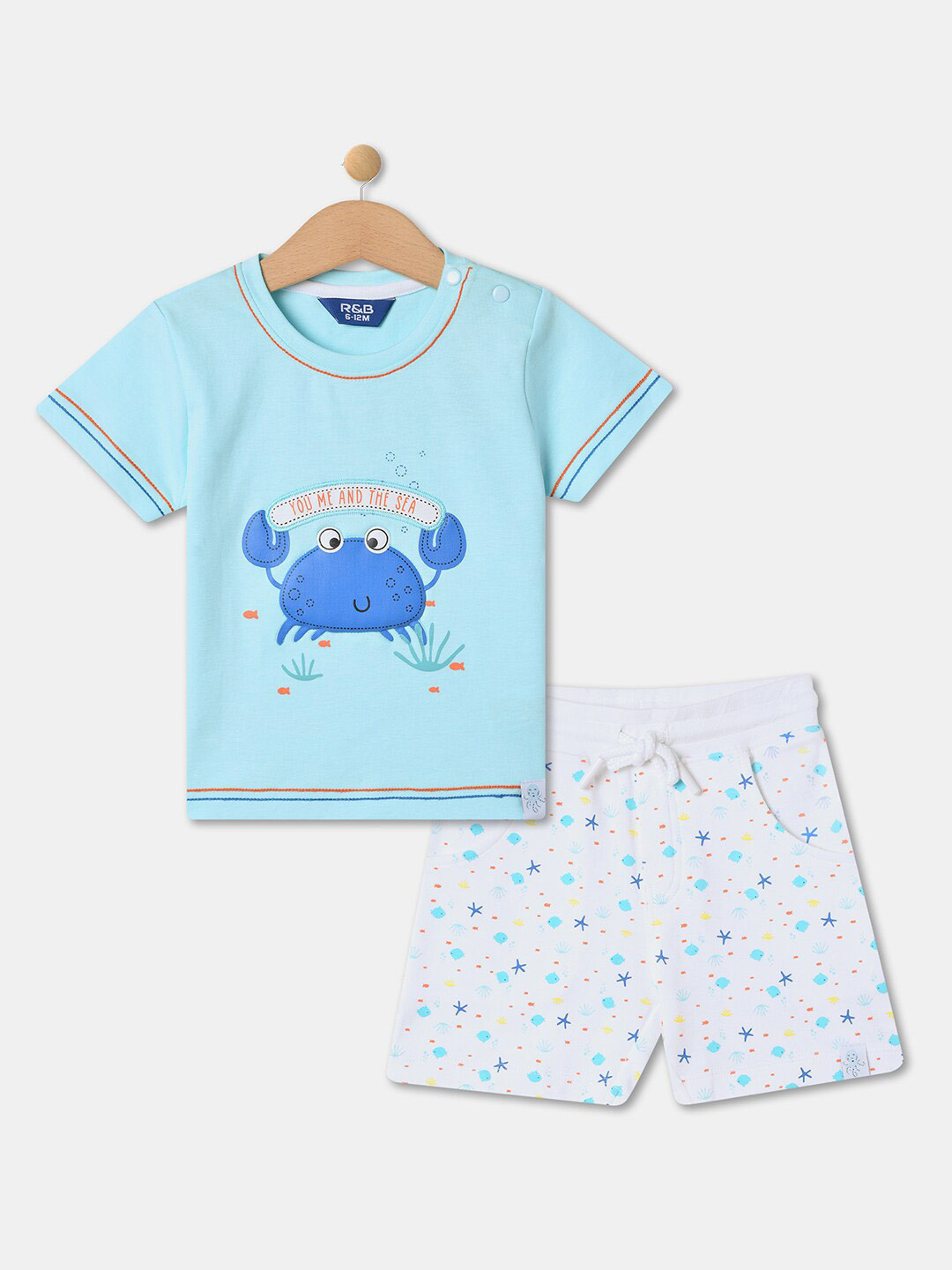 

R&B Infant Boys Typography Printed Cotton T-shirt With Shorts, Blue