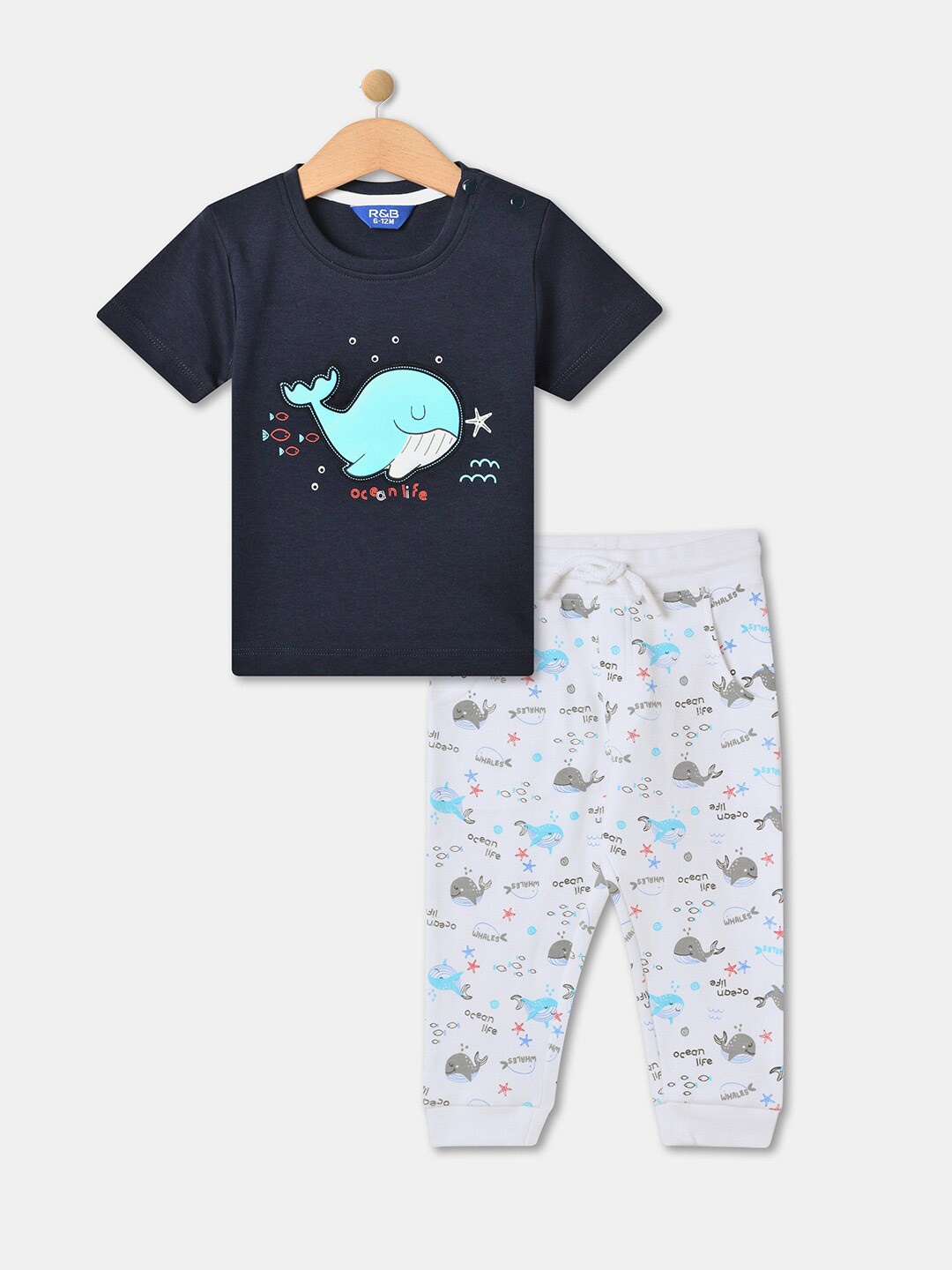 

R&B Boys Printed Pure Cotton T-shirt With Capris, Blue