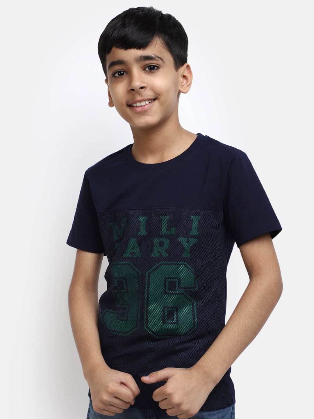 

V-Mart Boys Typography Printed Round Neck Cotton T-shirt, Navy blue