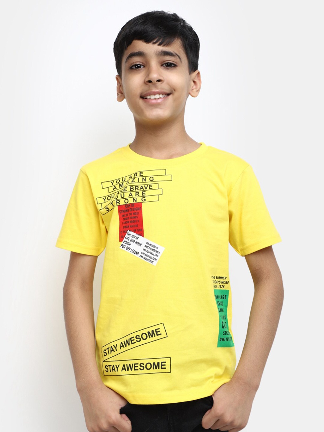 

V-Mart Boys Typography Printed Cotton T-shirt, Yellow