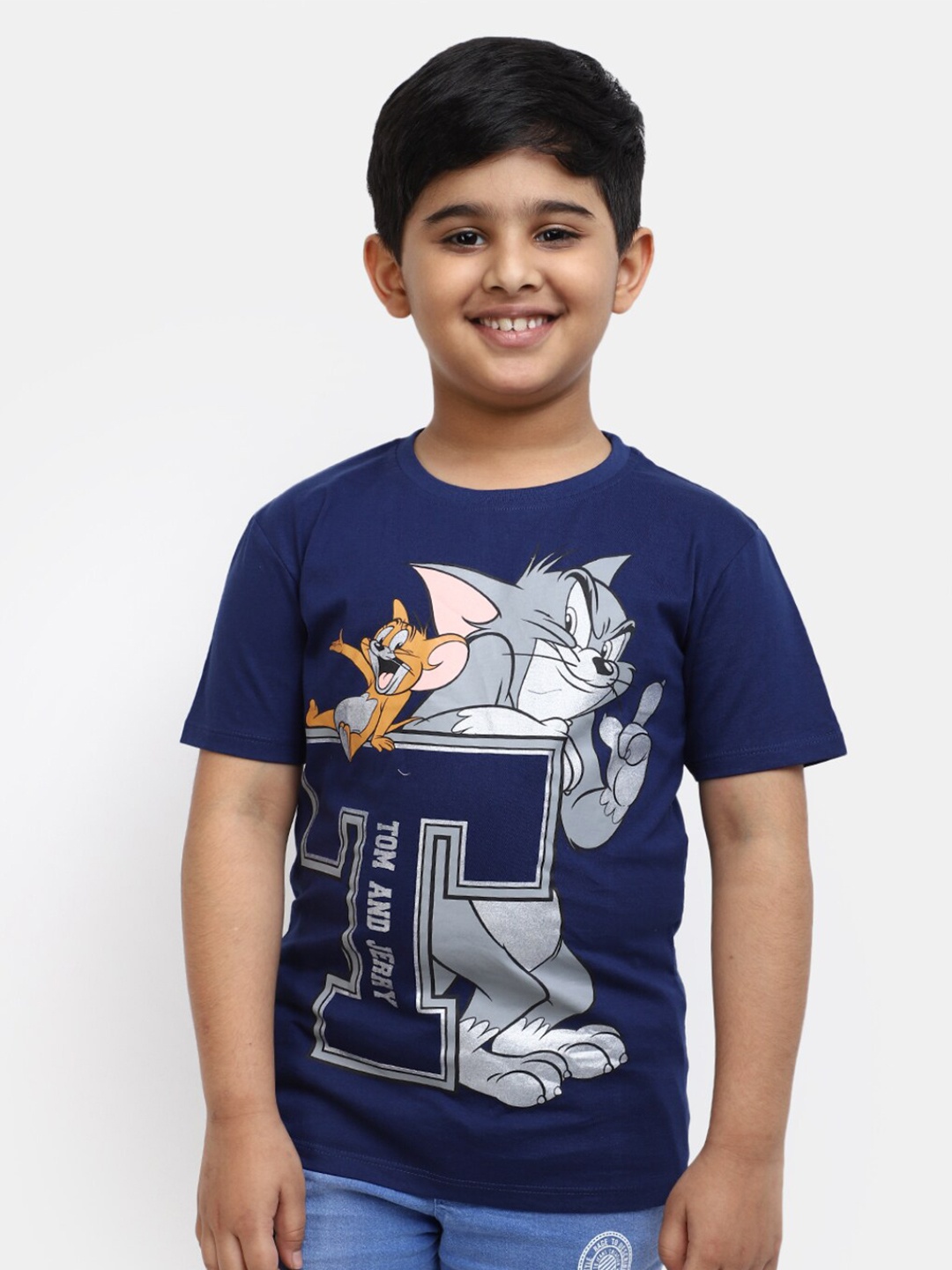 

V-Mart Boys Tom & Jerry Printed Cotton T-shirt, Navy blue