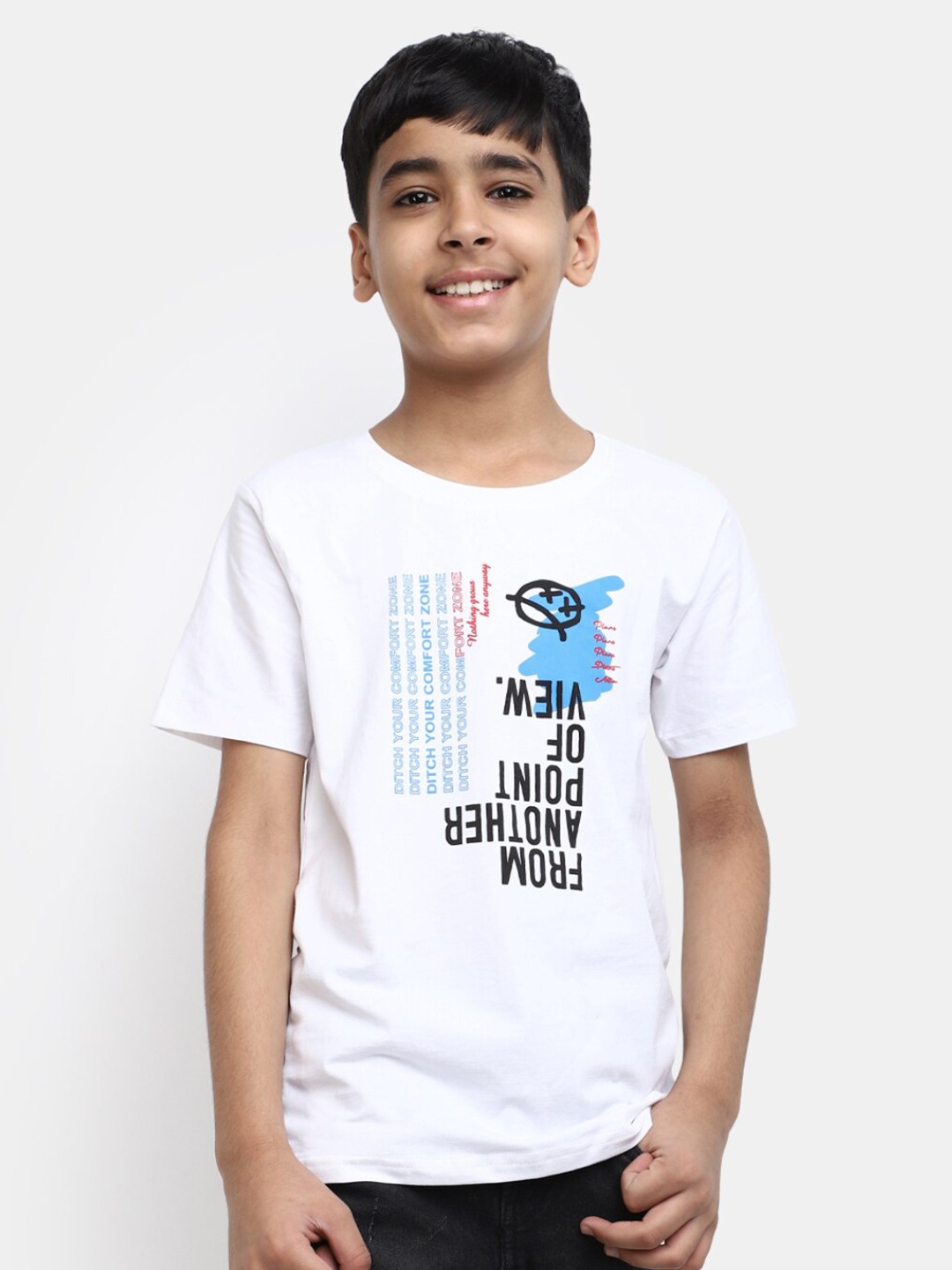 

V-Mart Boys Typography Printed Cotton Lycra T-shirt, White