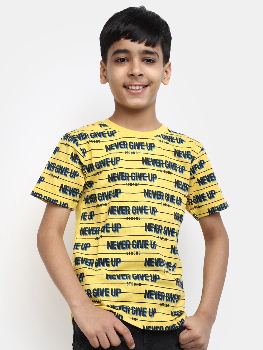 

V-Mart Boys Typography Printed Cotton T-shirt, Mustard