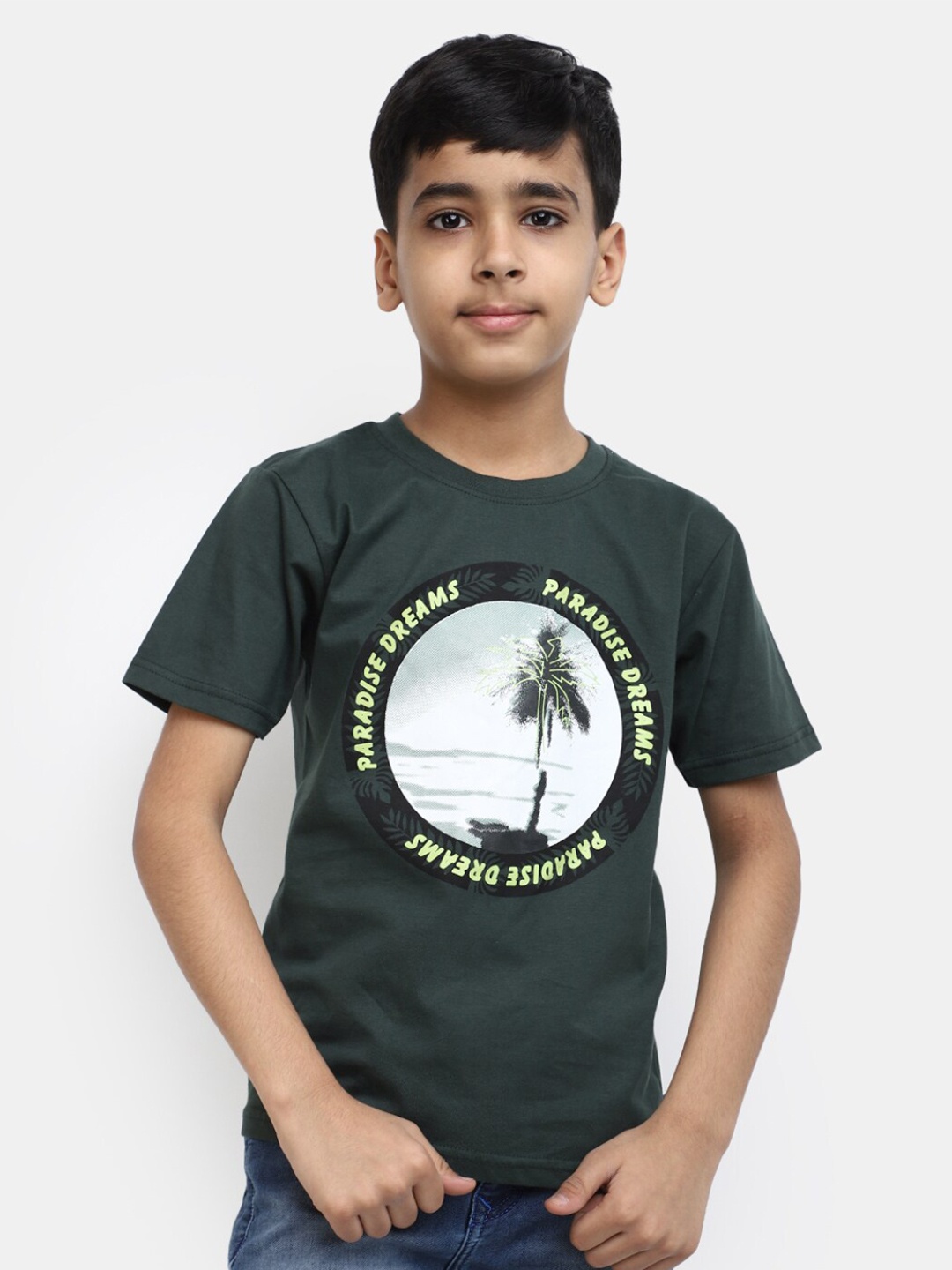 

V-Mart Boys Printed Cotton T-shirt, Olive
