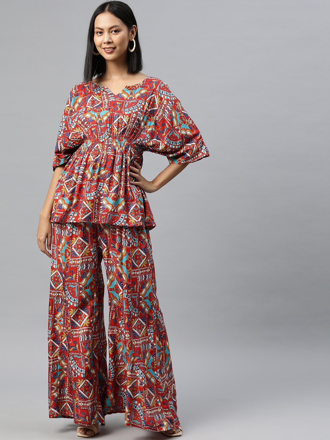 

Rang Gali Women Quirky Printed Pure Cotton Co-Ords, Red