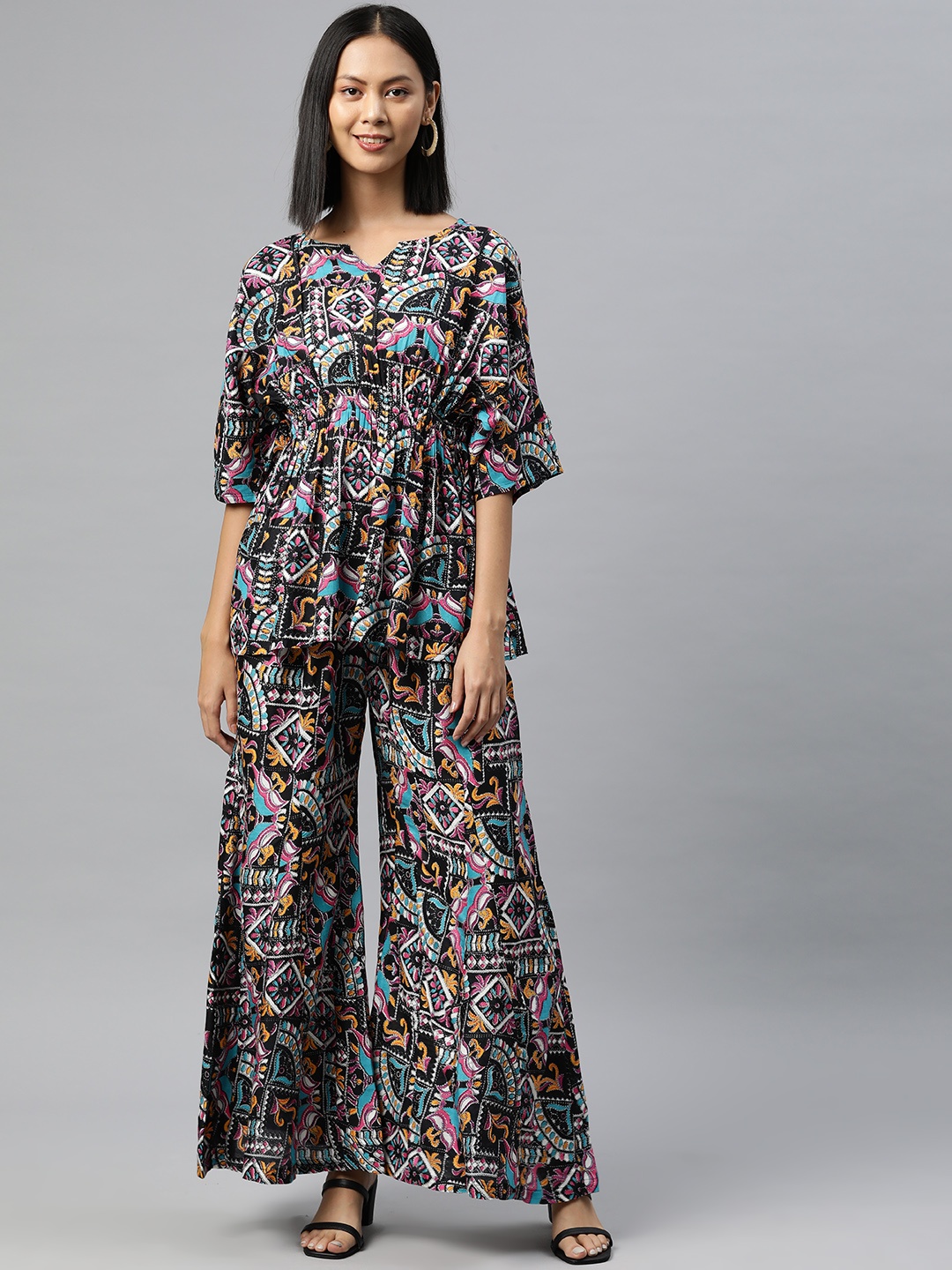 

Rang Gali Women Quirky Printed Pure Cotton Co-Ords, Black