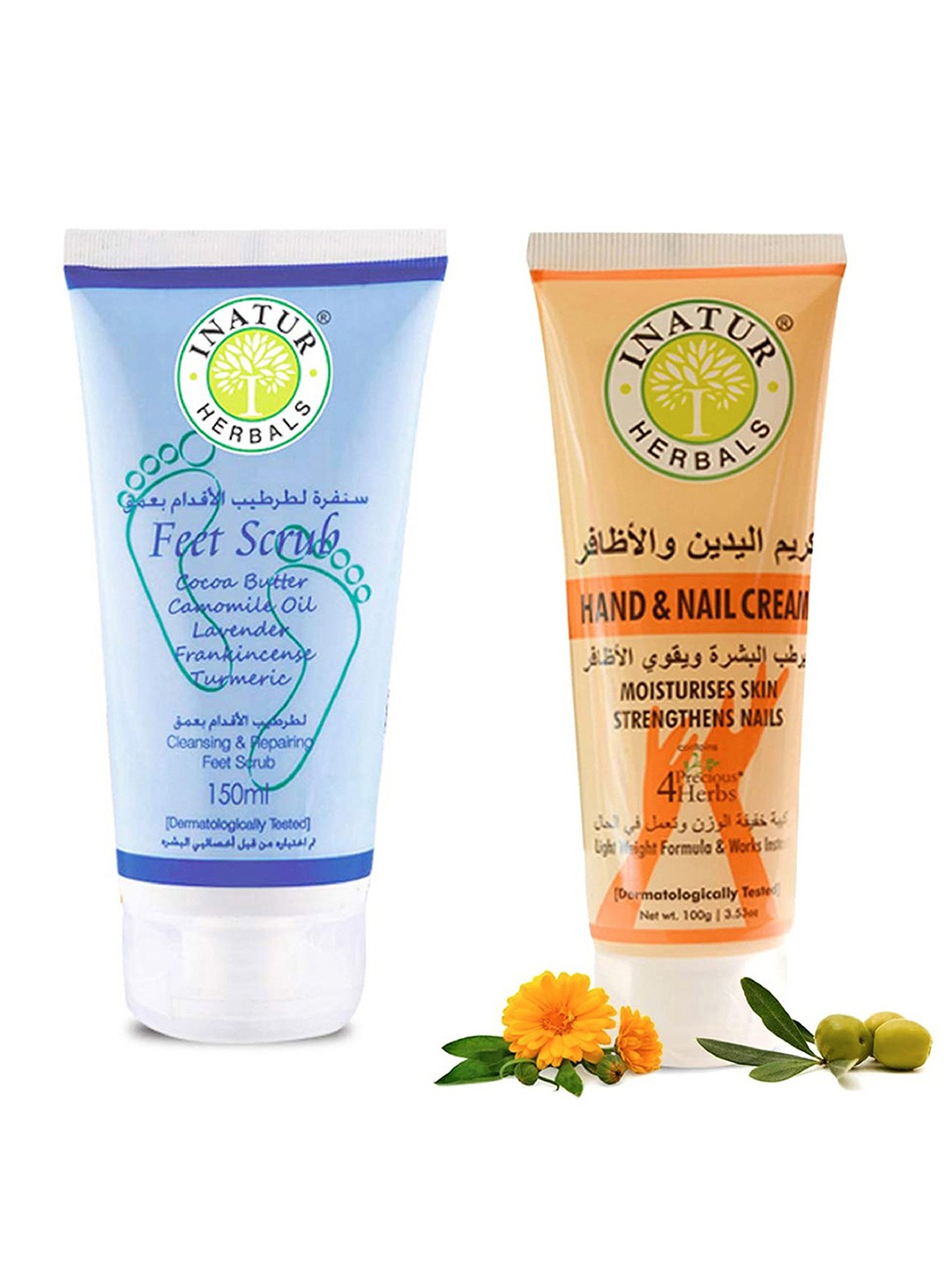 

Inatur Combo Of 2 Hand & Nail Cream 100g & Glory Foot Scrub 150 ml, Blue