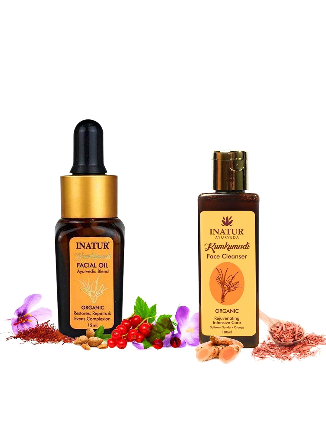 

Inatur Combo of 2 Kumkumadi Facial Oil-12 ml & Kumkumadi Face Cleanser-100ml, Brown