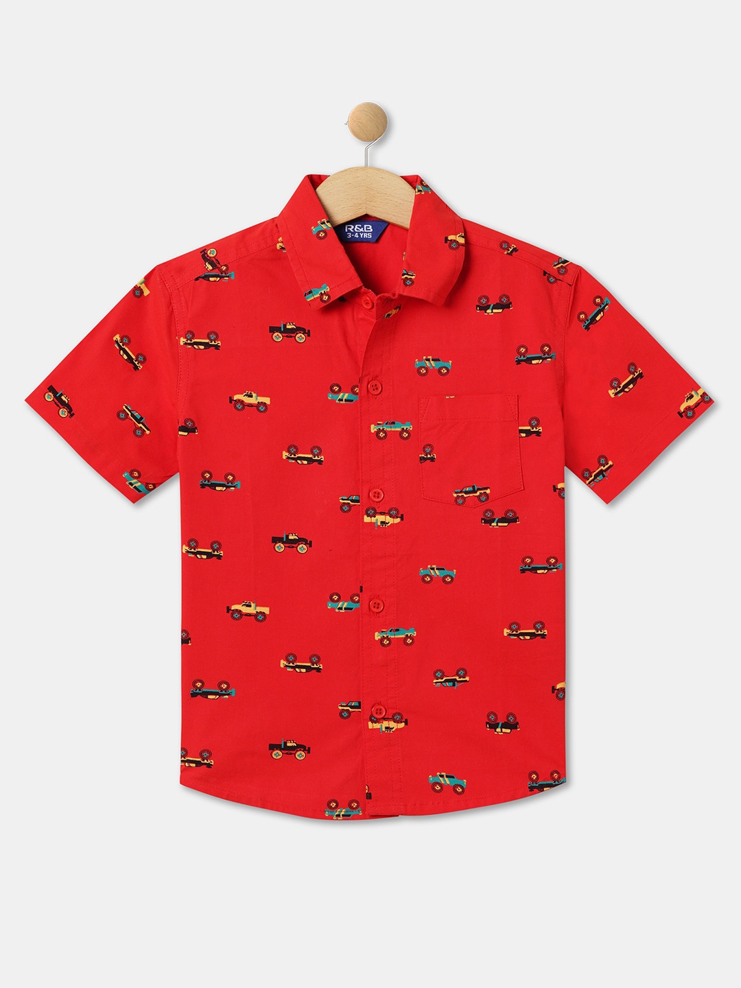 

R&B Boys Conversational Printed Cotton Casual Shirt, Red