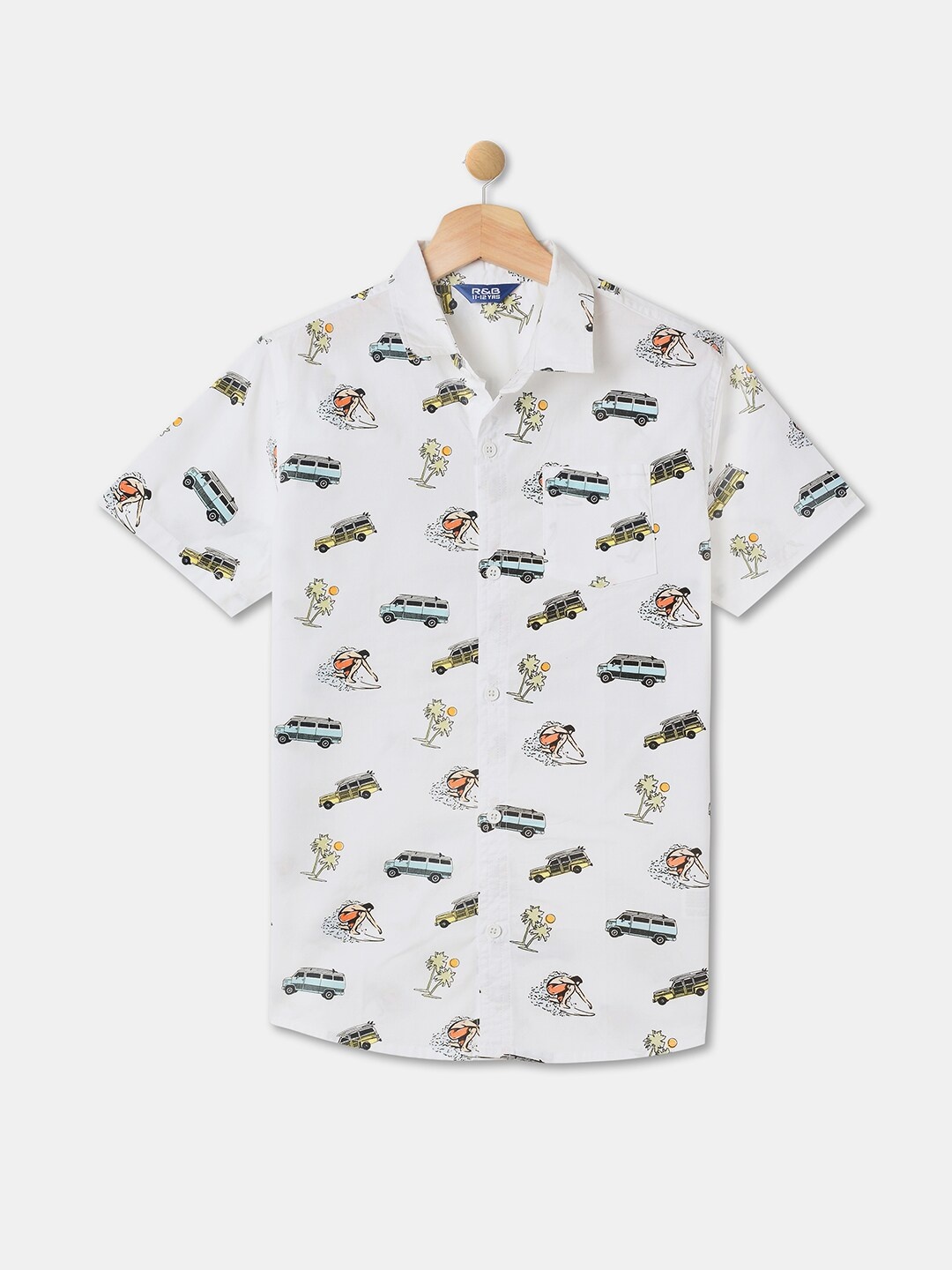 

R&B Boys Conversational Printed Cotton Casual Shirt, White