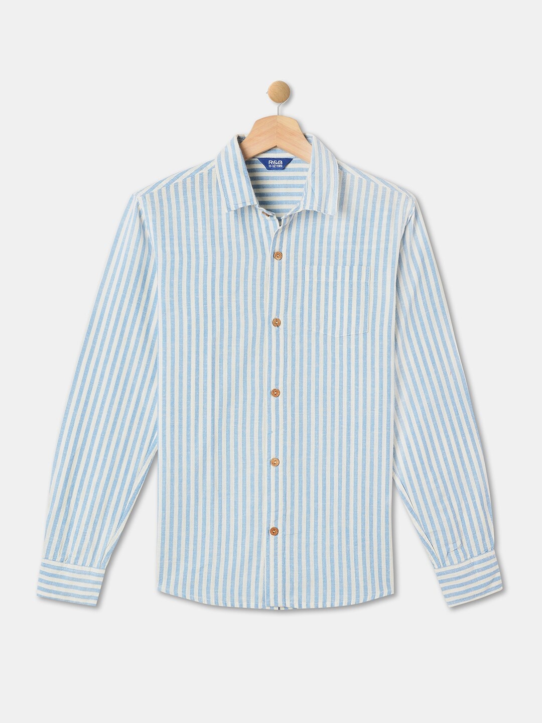 

R&B Boys Vertical Striped Cotton Casual Shirt, Blue