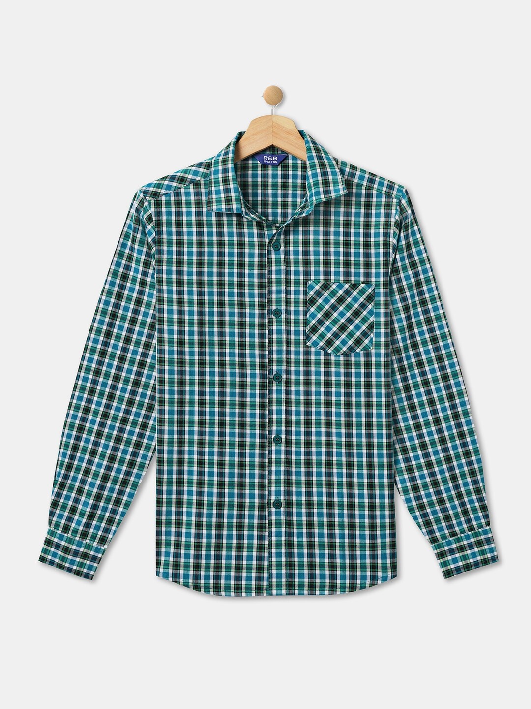 

R&B Boys Checked Cotton Casual Shirt, Green