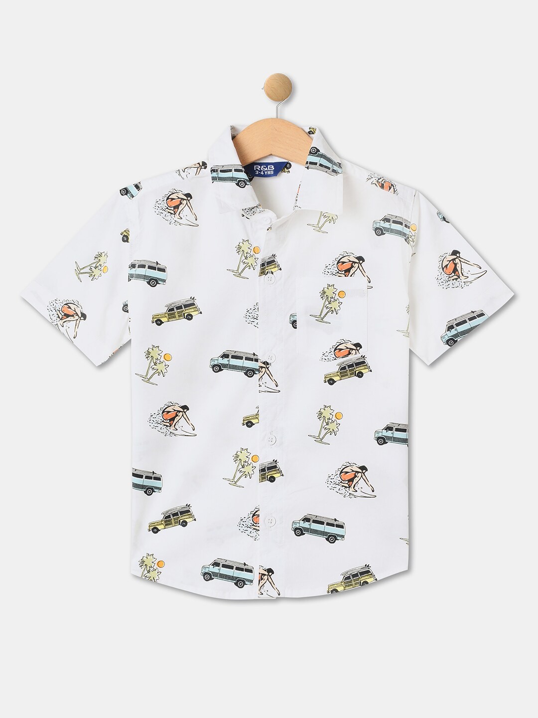 

R&B Boys Conversational Printed Cotton Casual Shirt, White