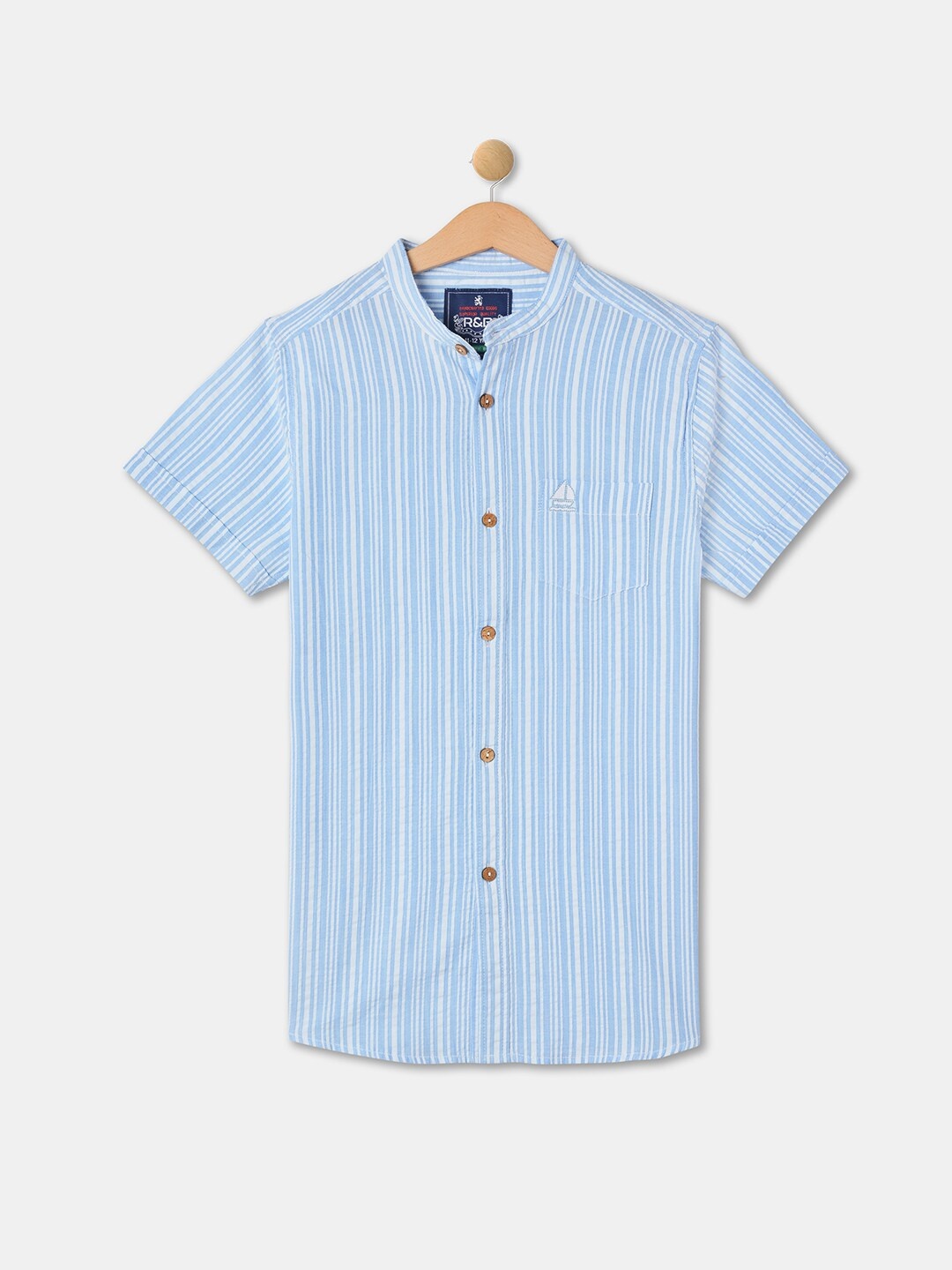 

R&B Boys Vertical Striped Cotton Casual Shirt, Blue