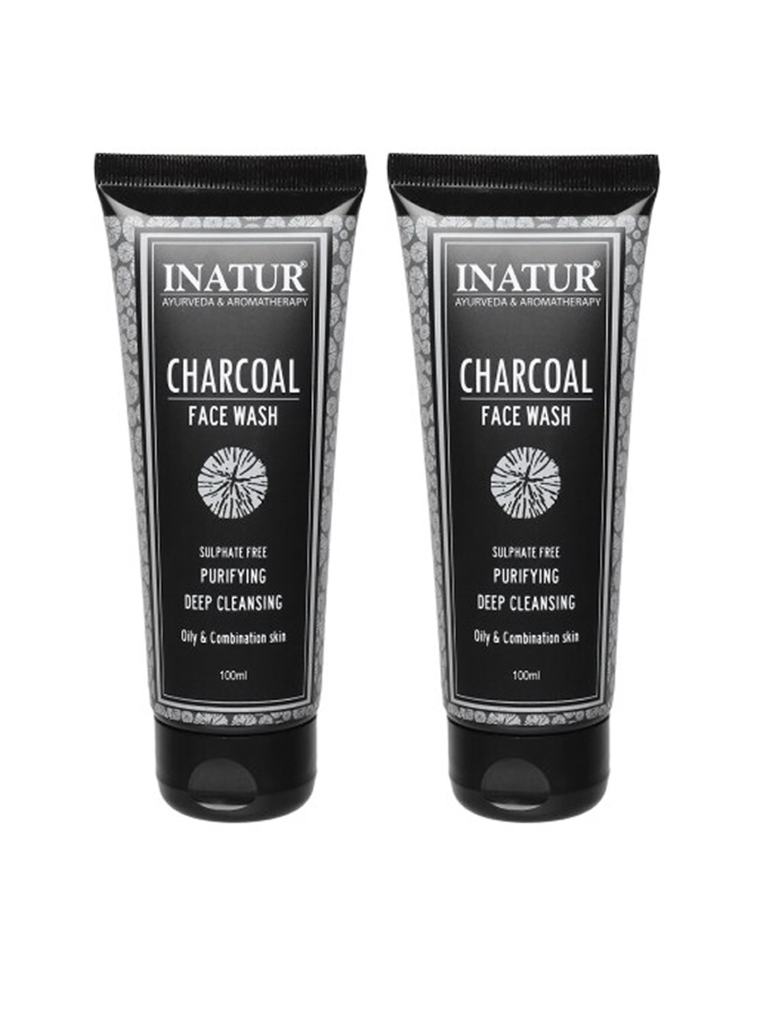 

Inatur Combo of 2 Vegan Purifying Deep Cleansing Charcoal Face Wash - 100 ml, Black