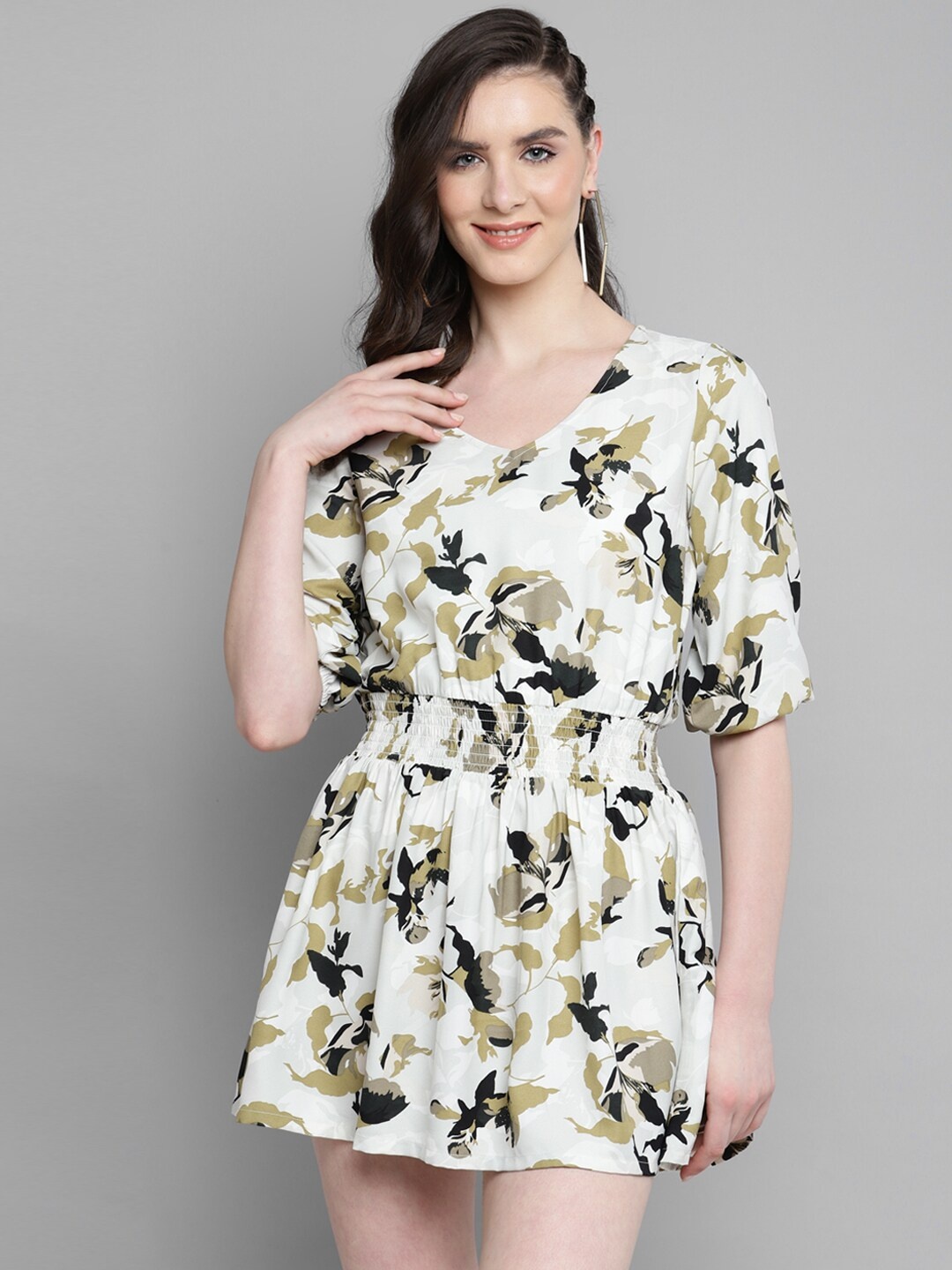 

Kook N Keech Abstract Printed Fit & Flare Dress, Cream