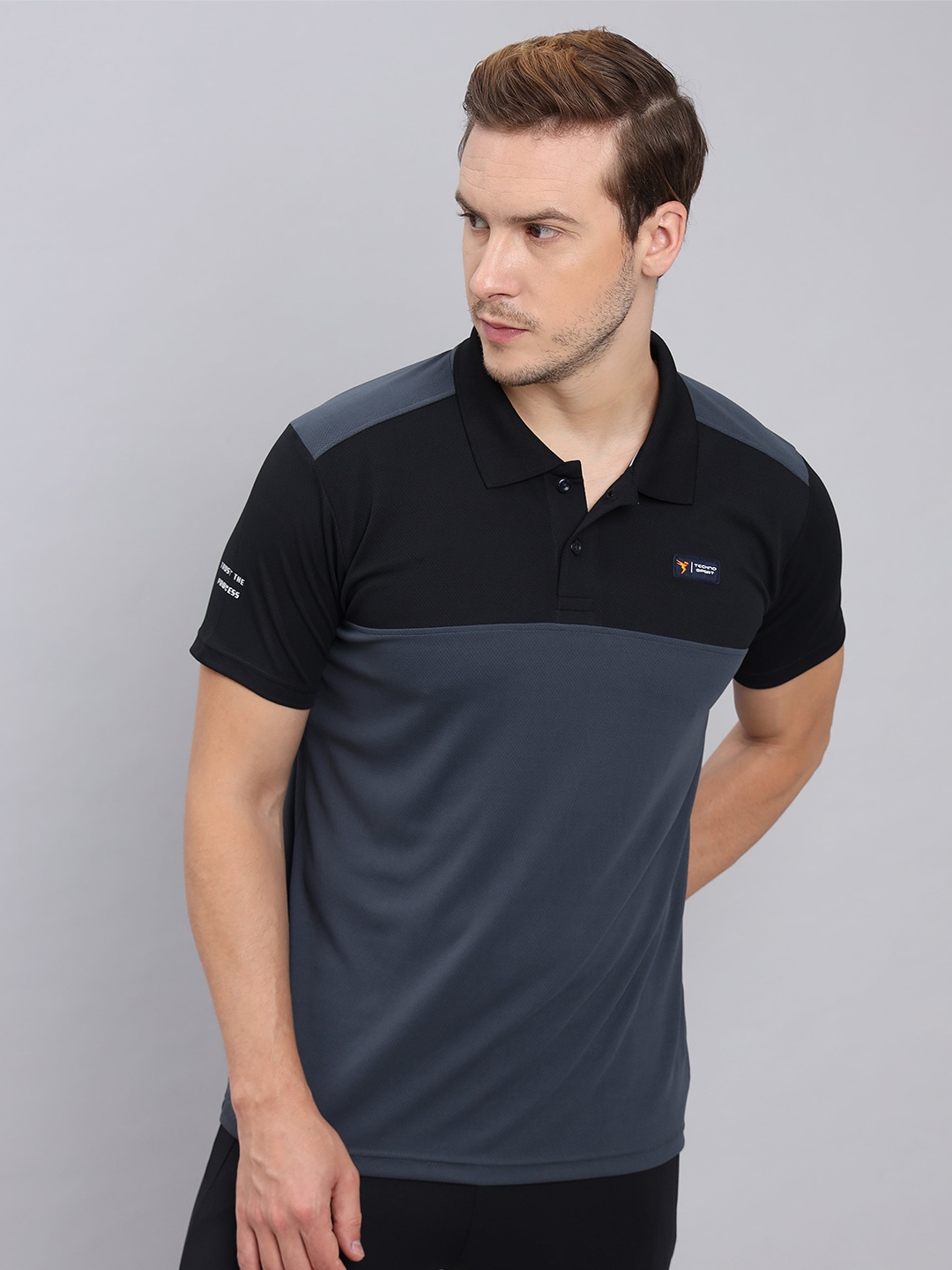 

Technosport Polo Collar Antimicrobial Slim Fit T-shirt, Grey