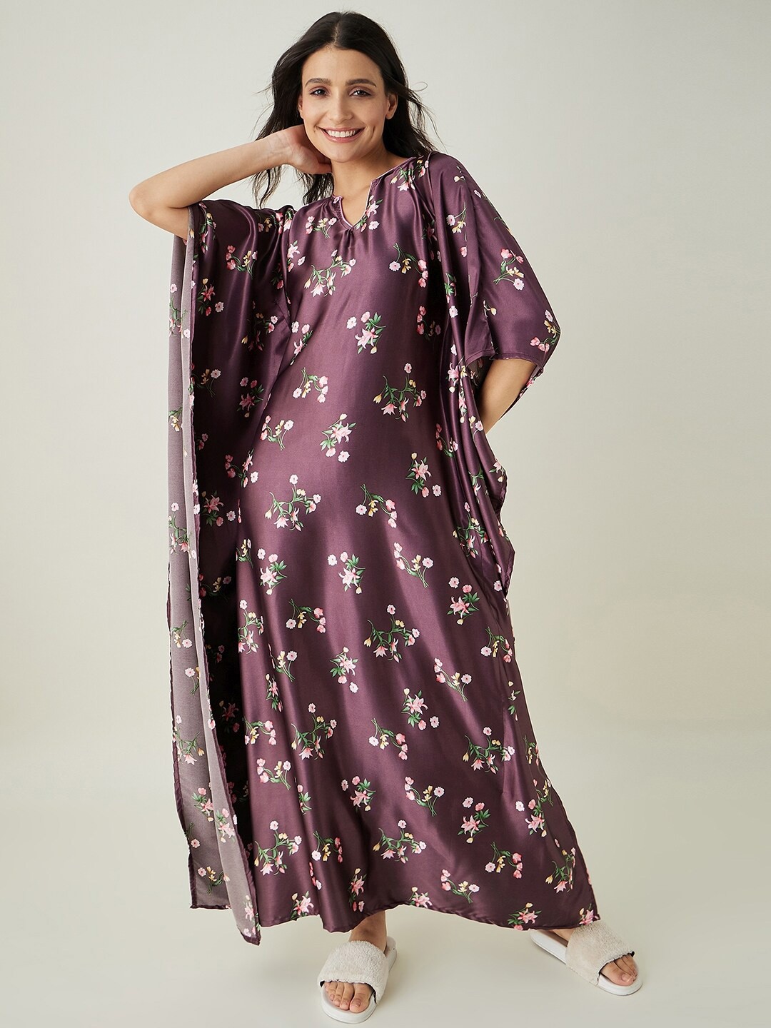 

The Kaftan Company Brown Printed Maxi Nightdress