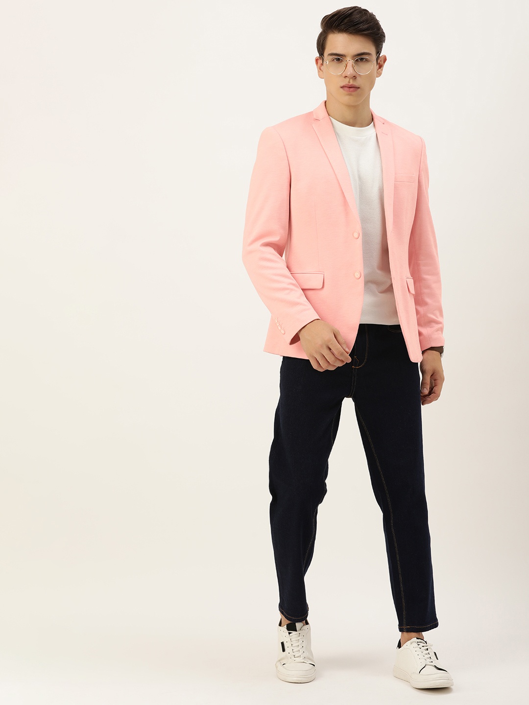 

Peter England Men Self Design Neo Slim Fit Single-Breasted Smart Casual Blazer, Pink