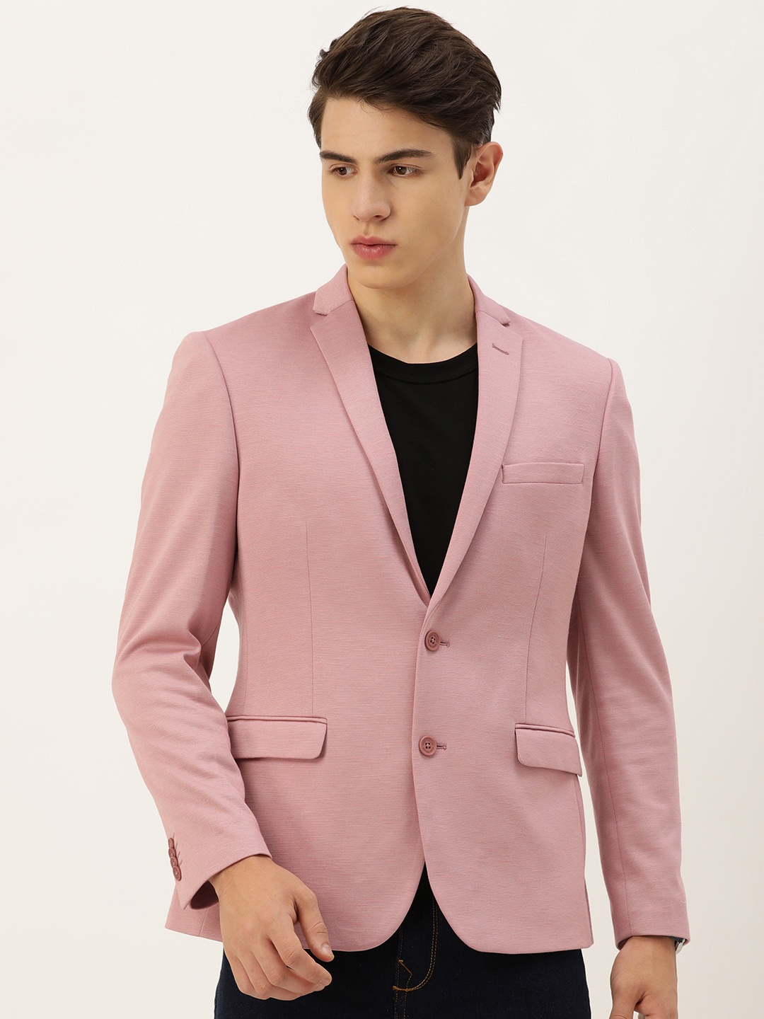 

Peter England Men Self Design Neo Slim Fit Single-Breasted Casual Blazer, Pink