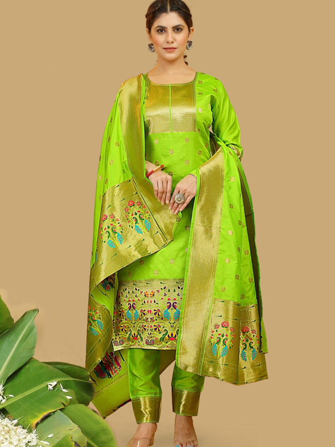 

Angroop Woven Design Unstitched Dress Material, Green