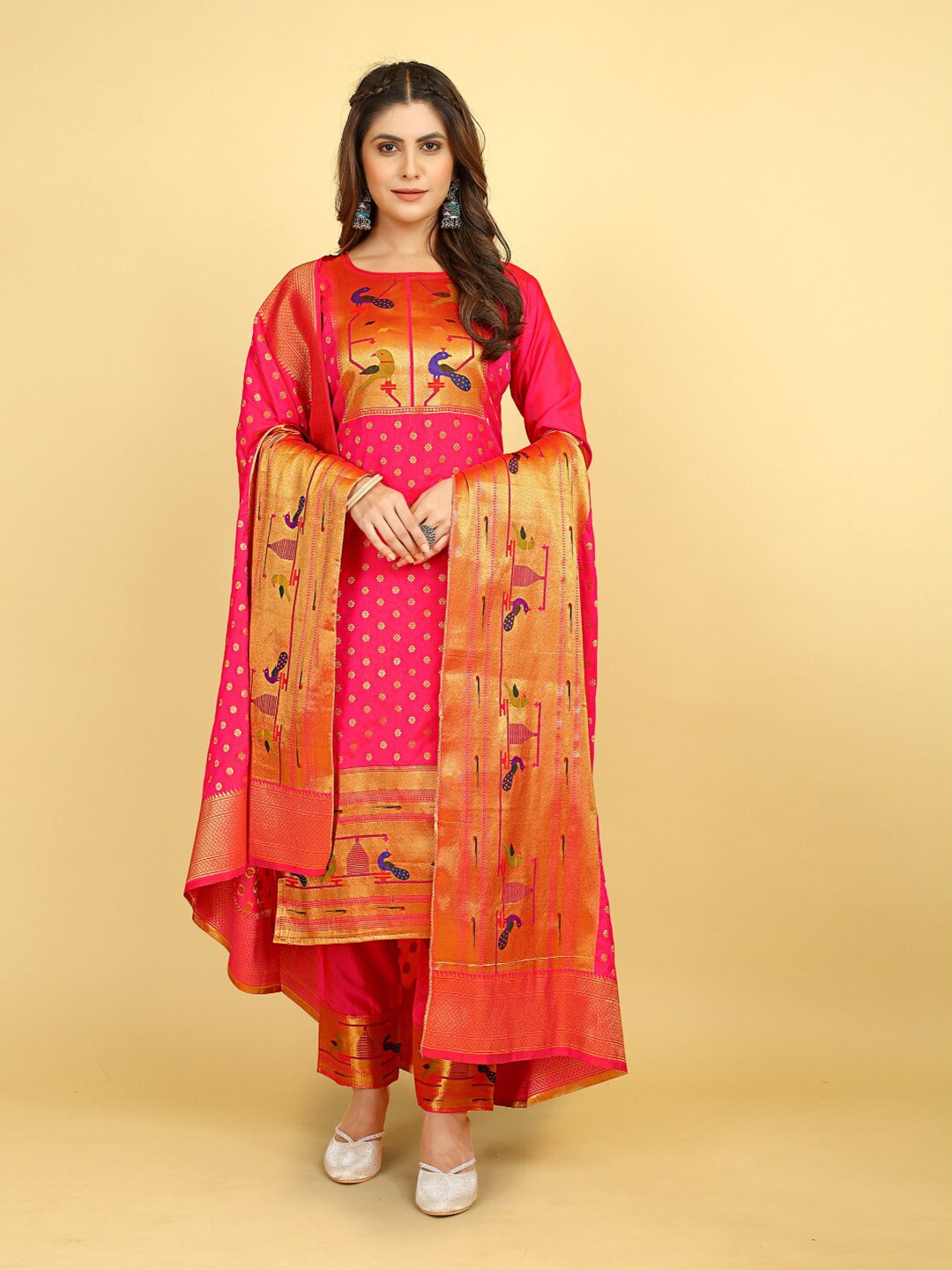 

Angroop Woven Design Unstitched Dress Material, Red
