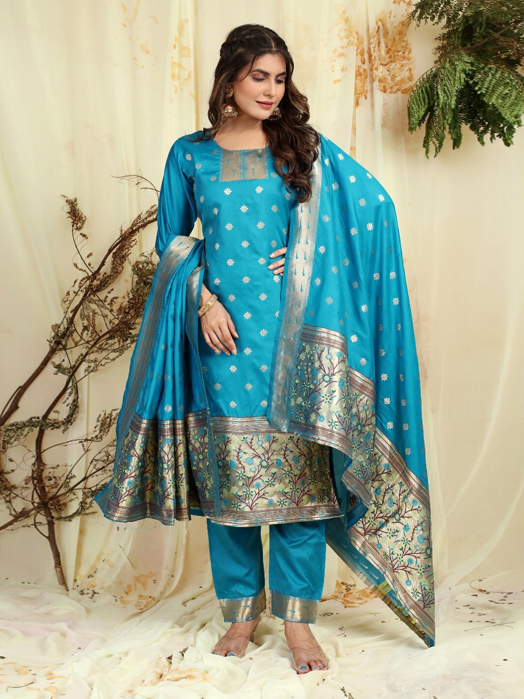

Angroop Woven Design Unstitched Dress Material, Blue