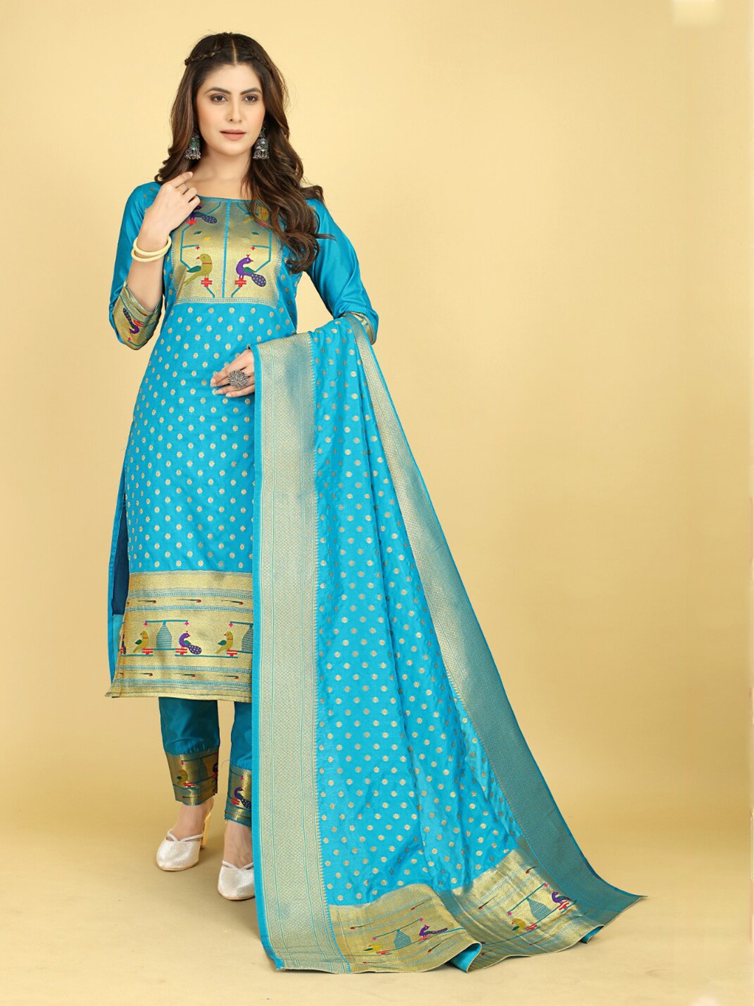 

Angroop Woven Design Unstitched Dress Material, Blue