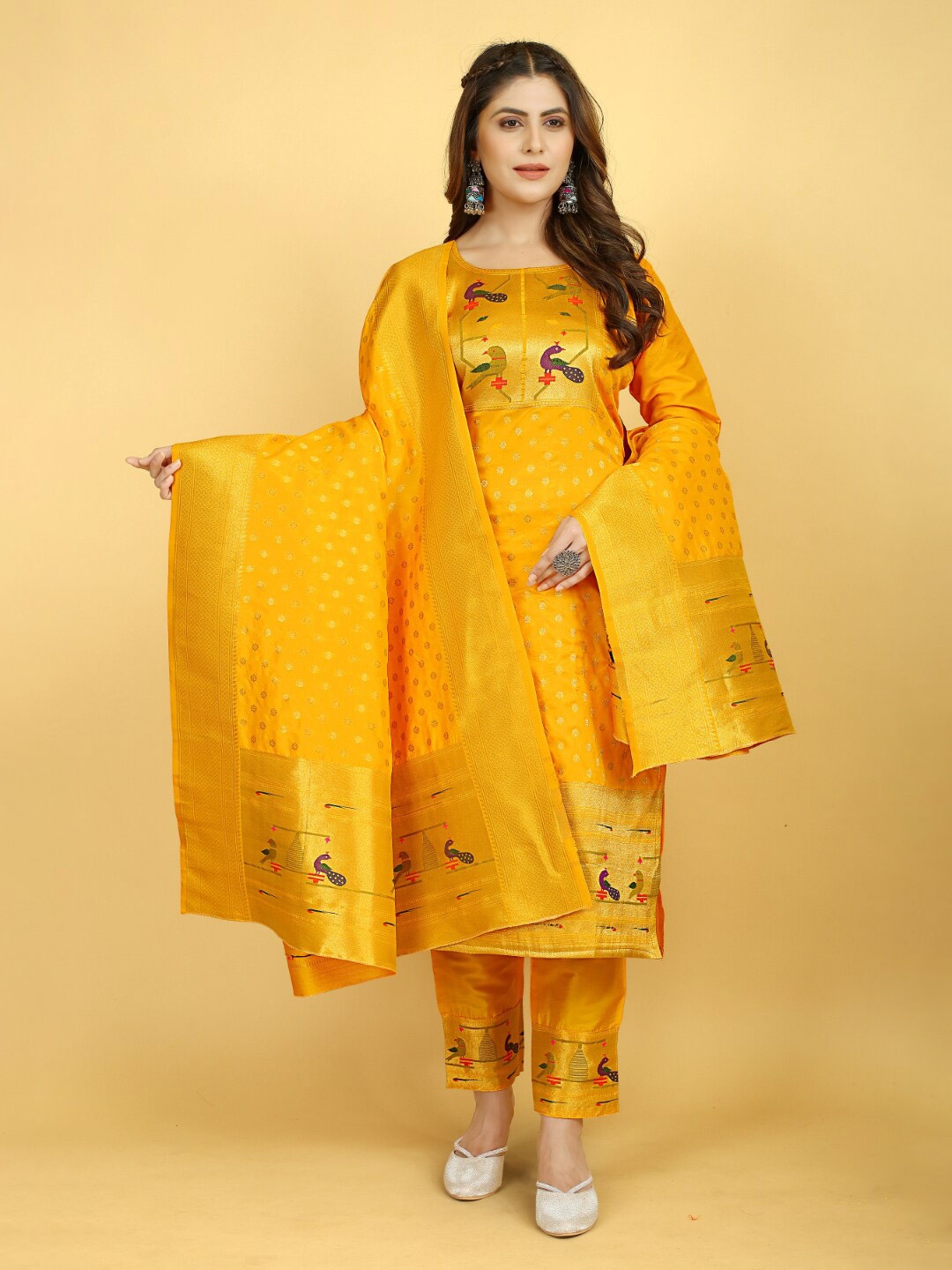 

Angroop Ethnic Motifs Woven Design Pure Silk Unstitched Dress Material, Orange