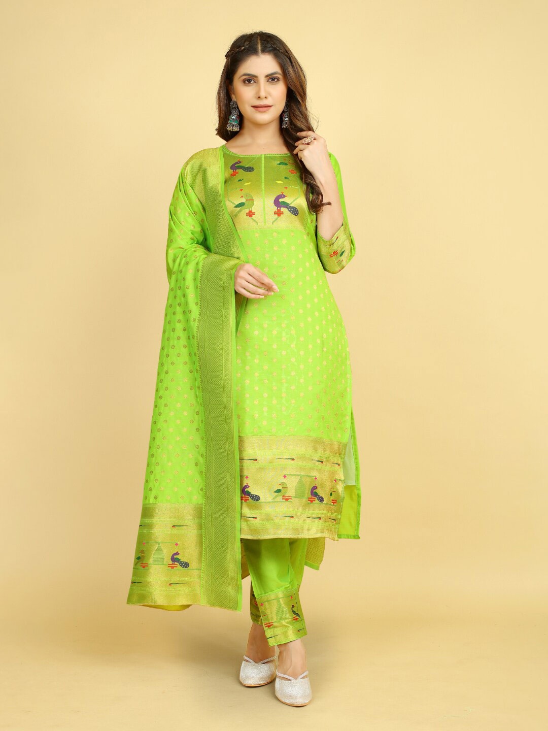 

Angroop Woven Design Unstitched Dress Material, Green