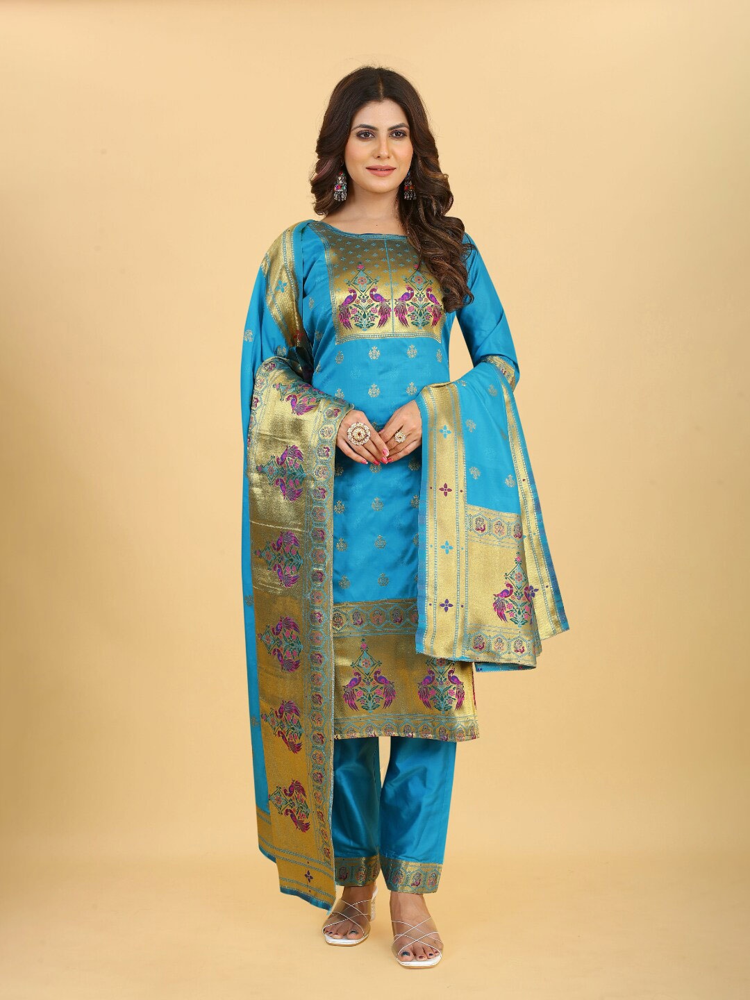 

Angroop Woven Design Unstitched Dress Material, Blue