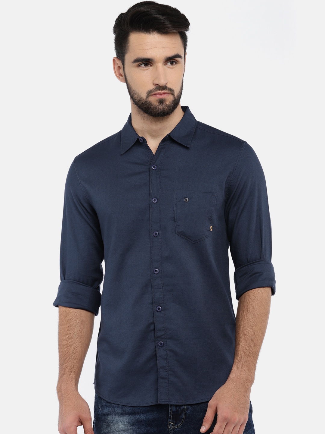 

SPYKAR Men Navy Blue Regular Fit Solid Casual Shirt