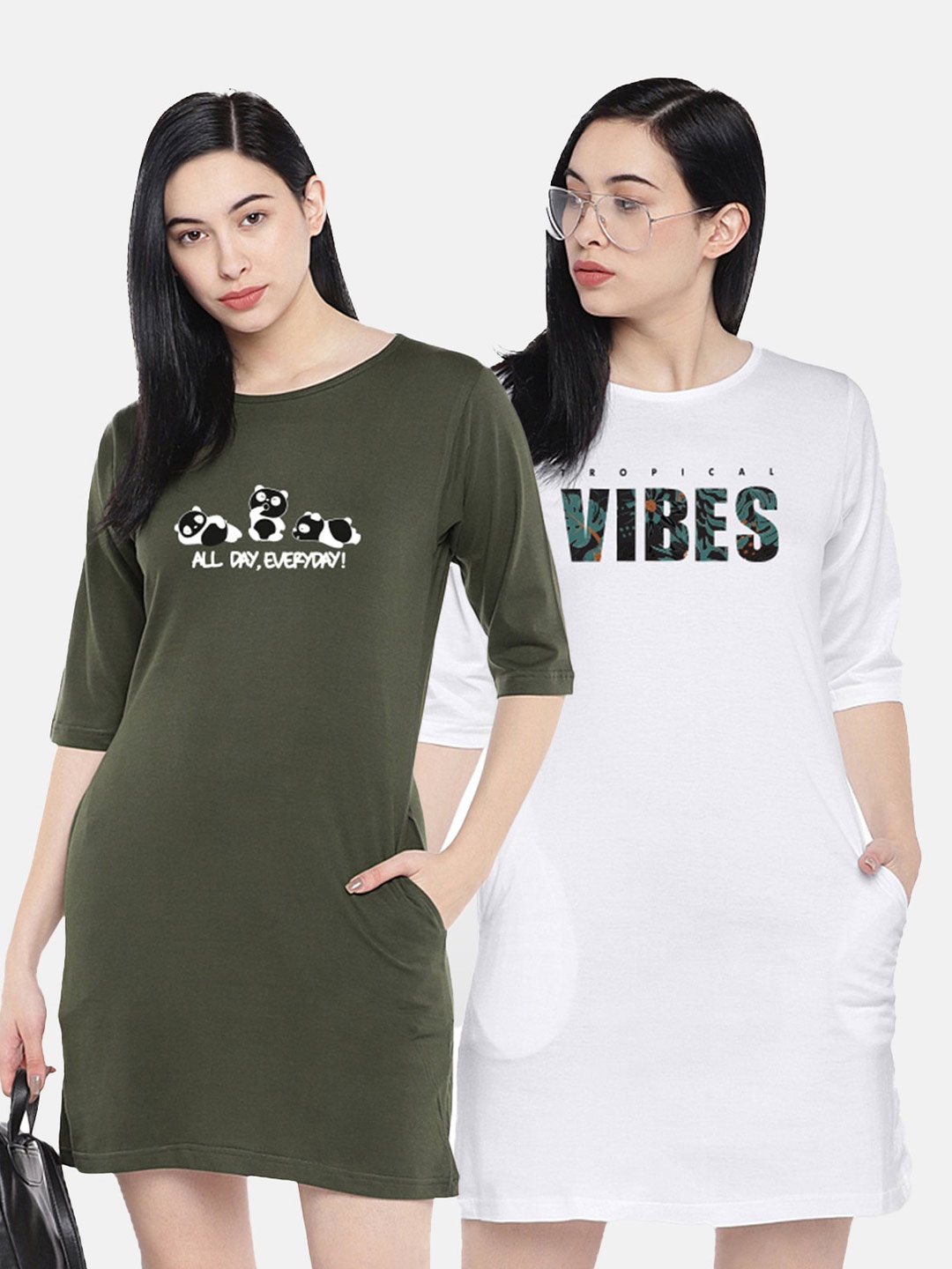 

STATUS MANTRA Multicoloured Print T-shirt Dress, Multi