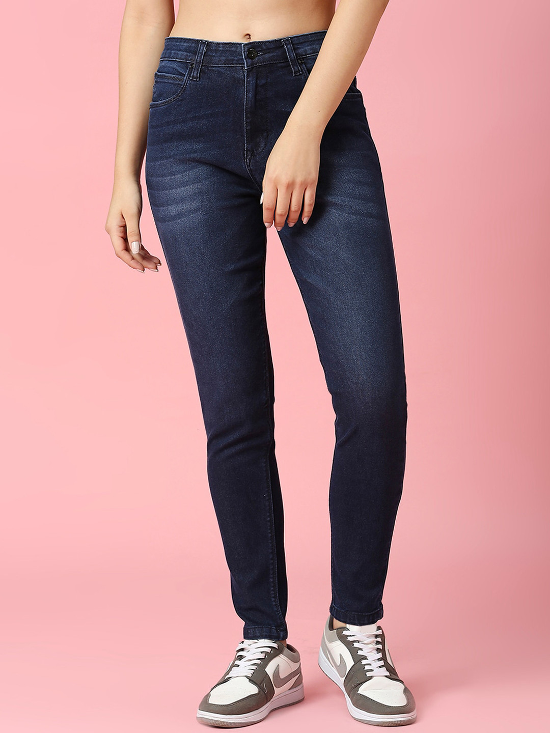 

HJ HASASI Women Slim Fit High-Rise Light Fade Stretchable Jeans, Blue