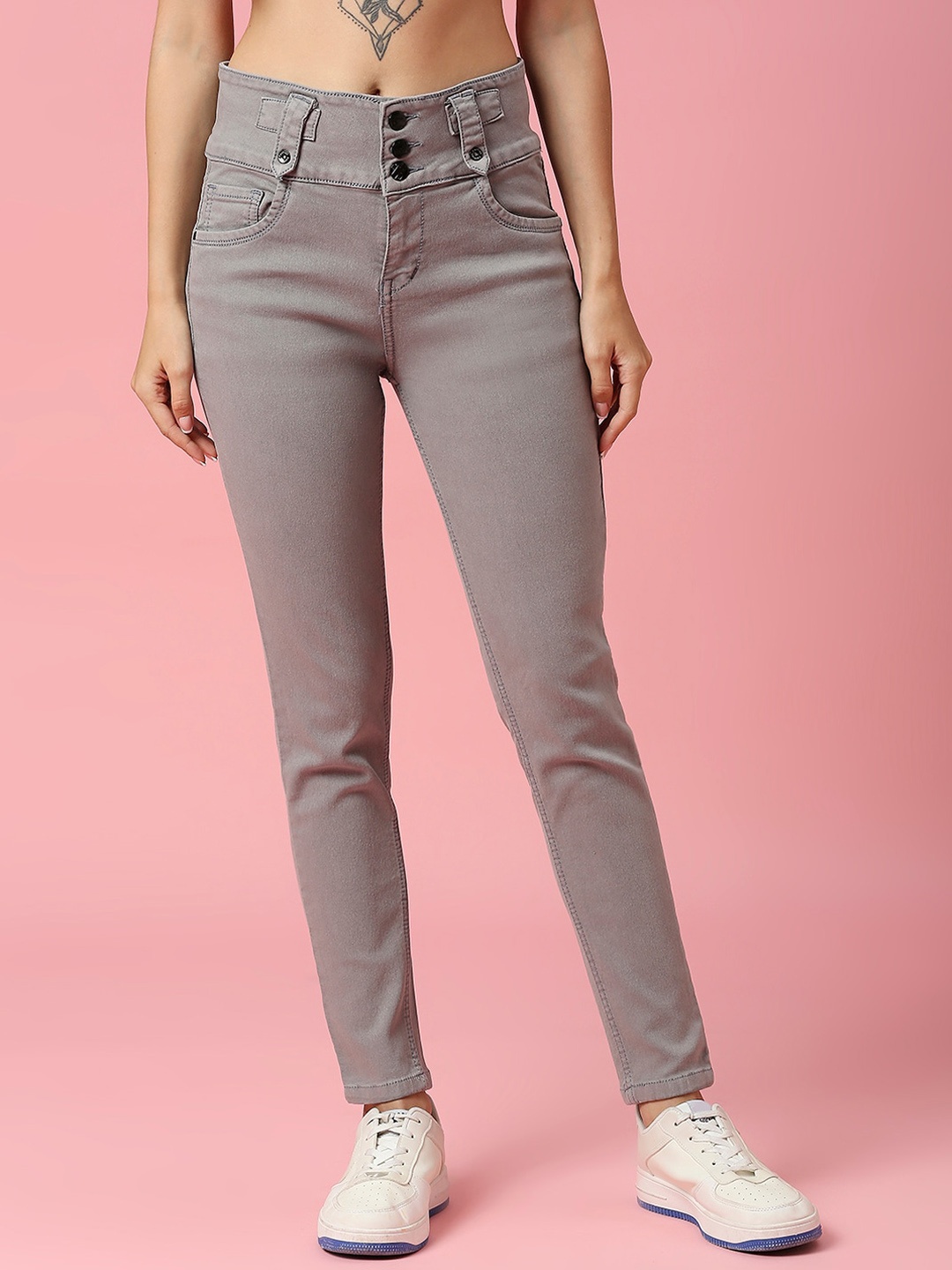 

HJ HASASI Women Slim Fit High-Rise Clean Look Stretchable Jeans, Grey