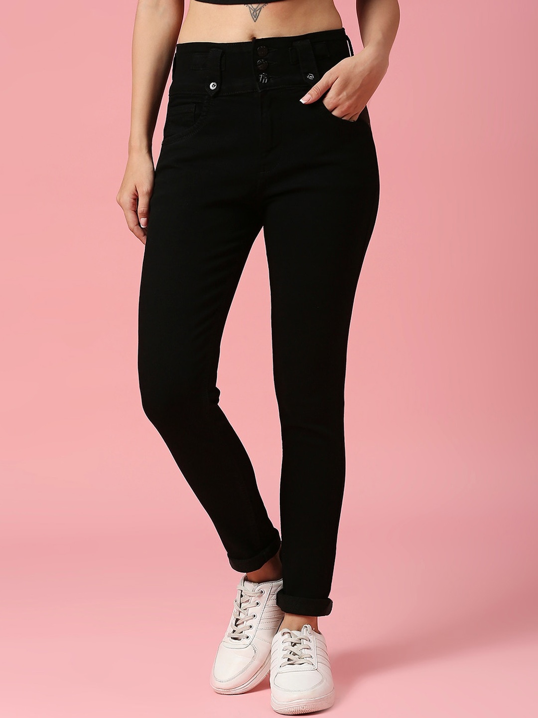 

HJ HASASI Women Slim Fit High-Rise Clean Look Stretchable Jeans, Black