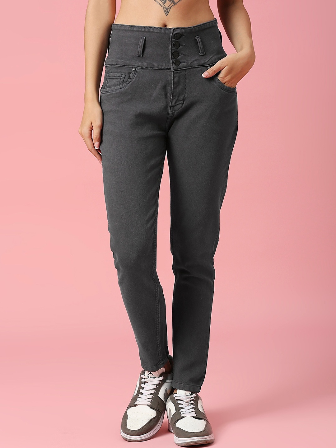 

HJ HASASI Women Grey Slim Fit High-Rise Stretchable Jeans