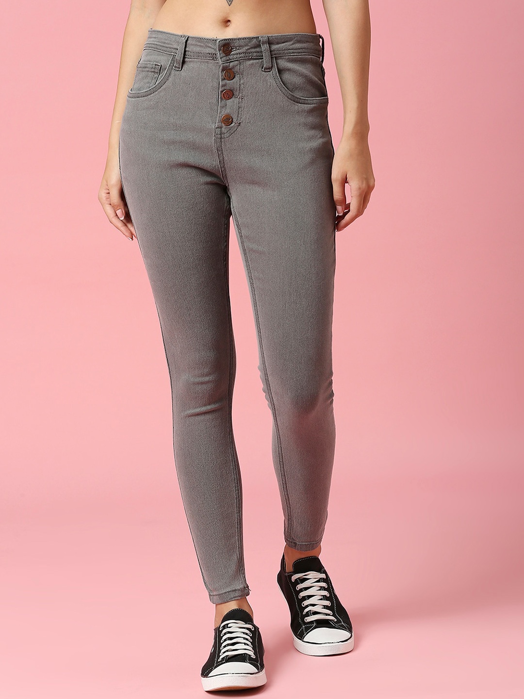 

HJ HASASI Women Slim Fit High-Rise Stretchable Jeans, Grey