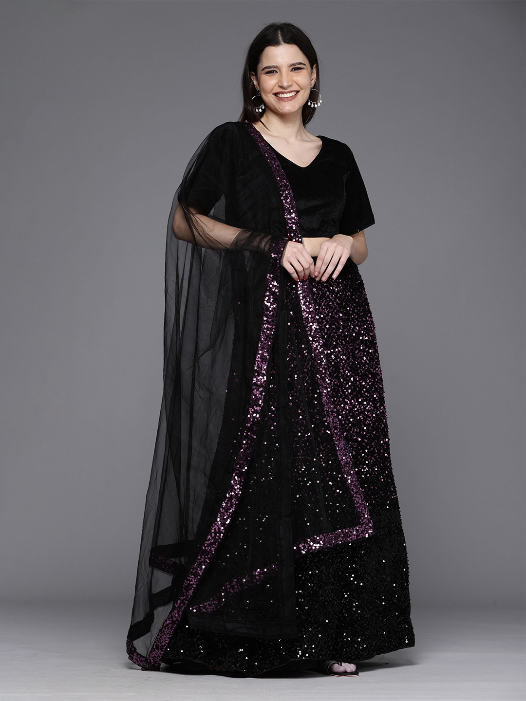 

MANVAA Embellished Sequinned Semi-Stitched Lehenga & Unstitched Blouse With Dupatta, Purple