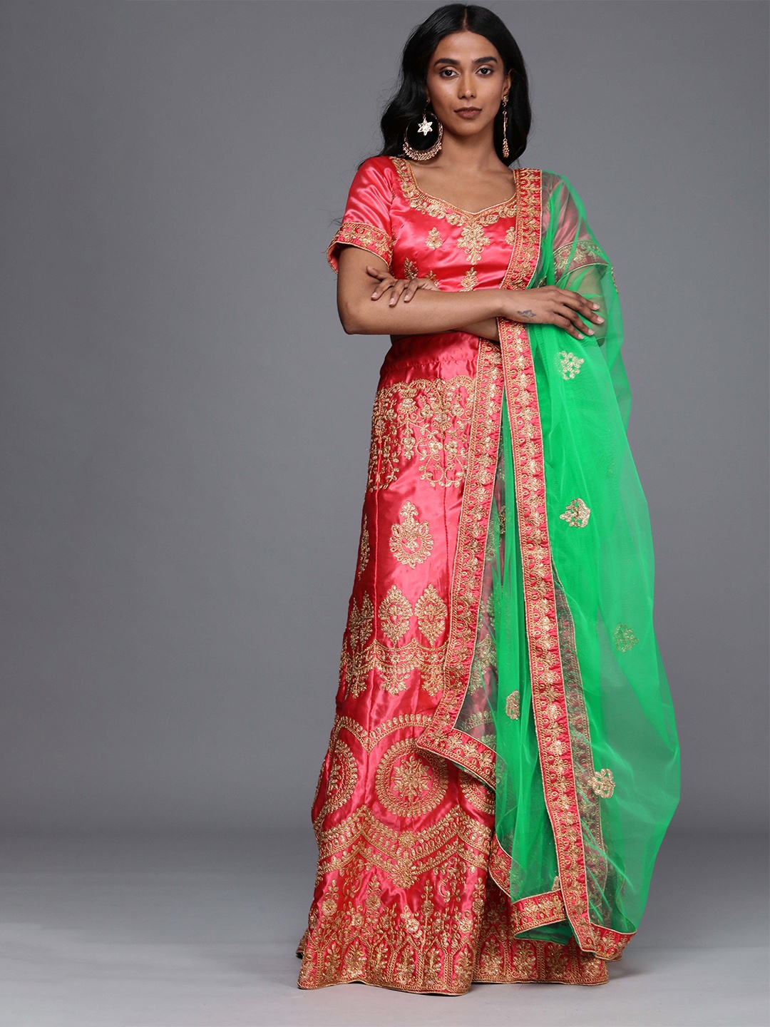 

MANVAA Embroidered Semi-Stitched Lehenga & Unstitched Blouse With Dupatta, Pink
