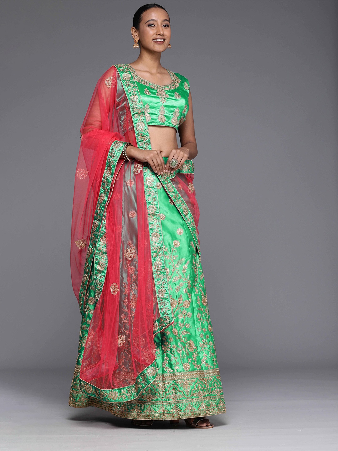 

MANVAA Embroidered Semi-Stitched Lehenga & Unstitched Blouse With Dupatta, Green