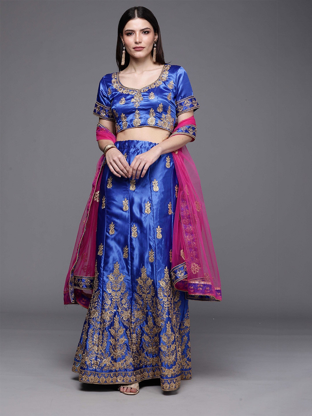 

MANVAA Embellished Semi-Stitched Lehenga & Unstitched Blouse With Dupatta, Blue