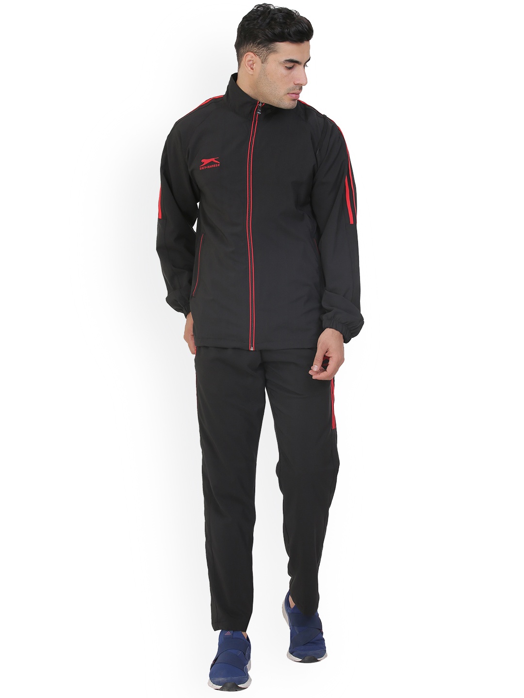 

Shiv Naresh Men Mock Collar Sports Tracksuit, Black