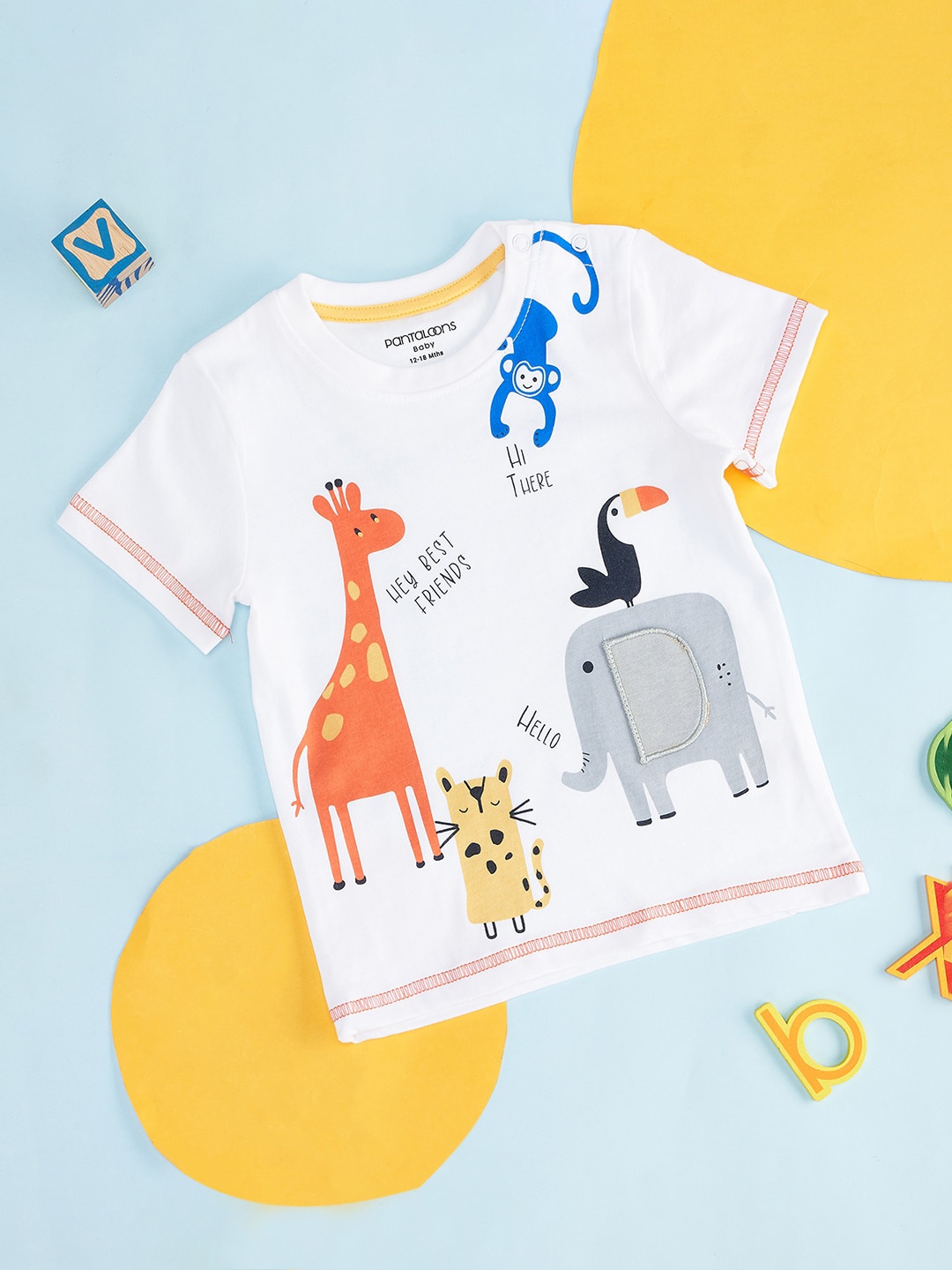 Pantaloons Baby Infant Boys Graphic Printed Cotton T-shirt, White