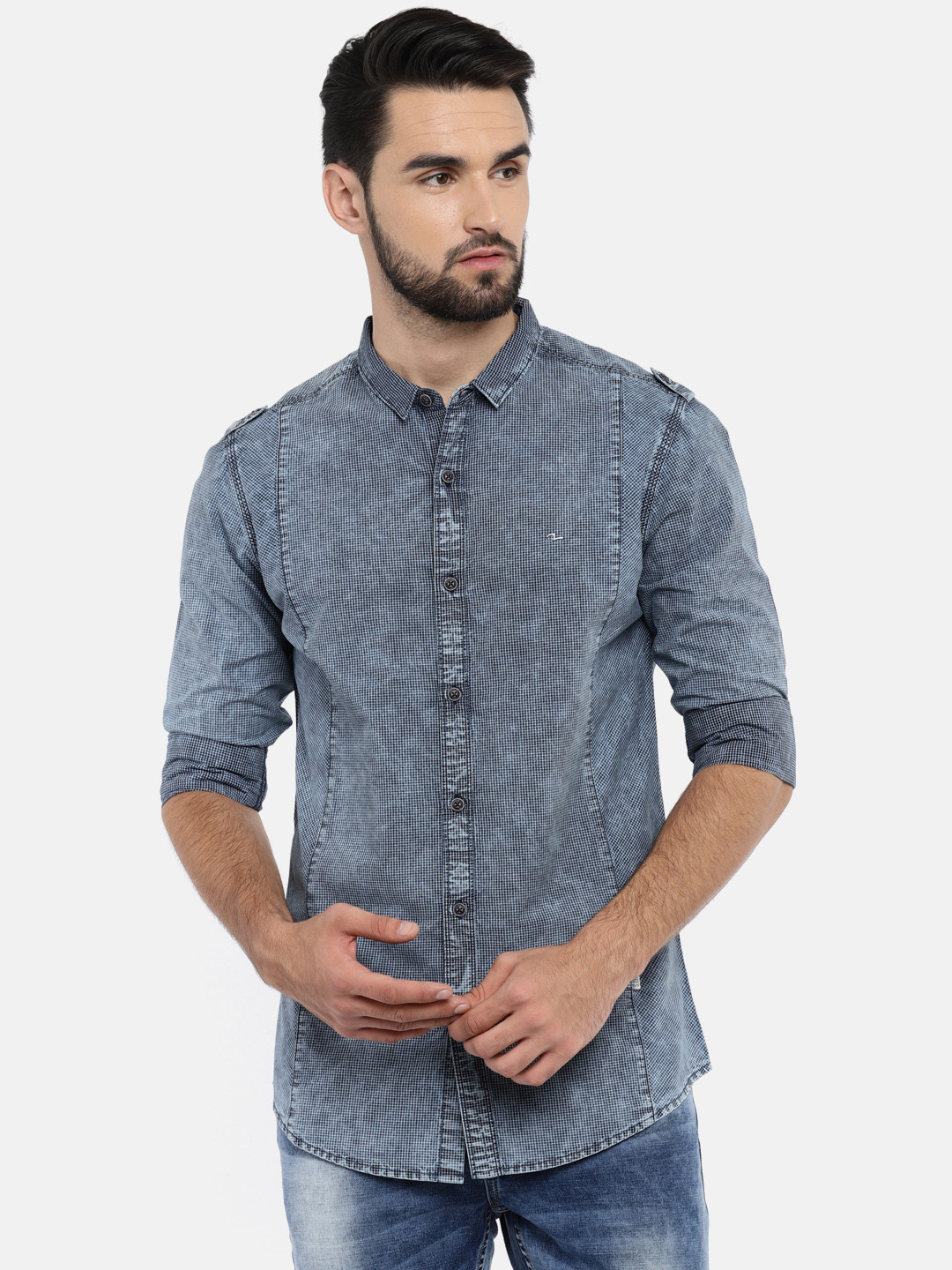 

SPYKAR Men Blue & White Slim Fit Checked Casual Shirt