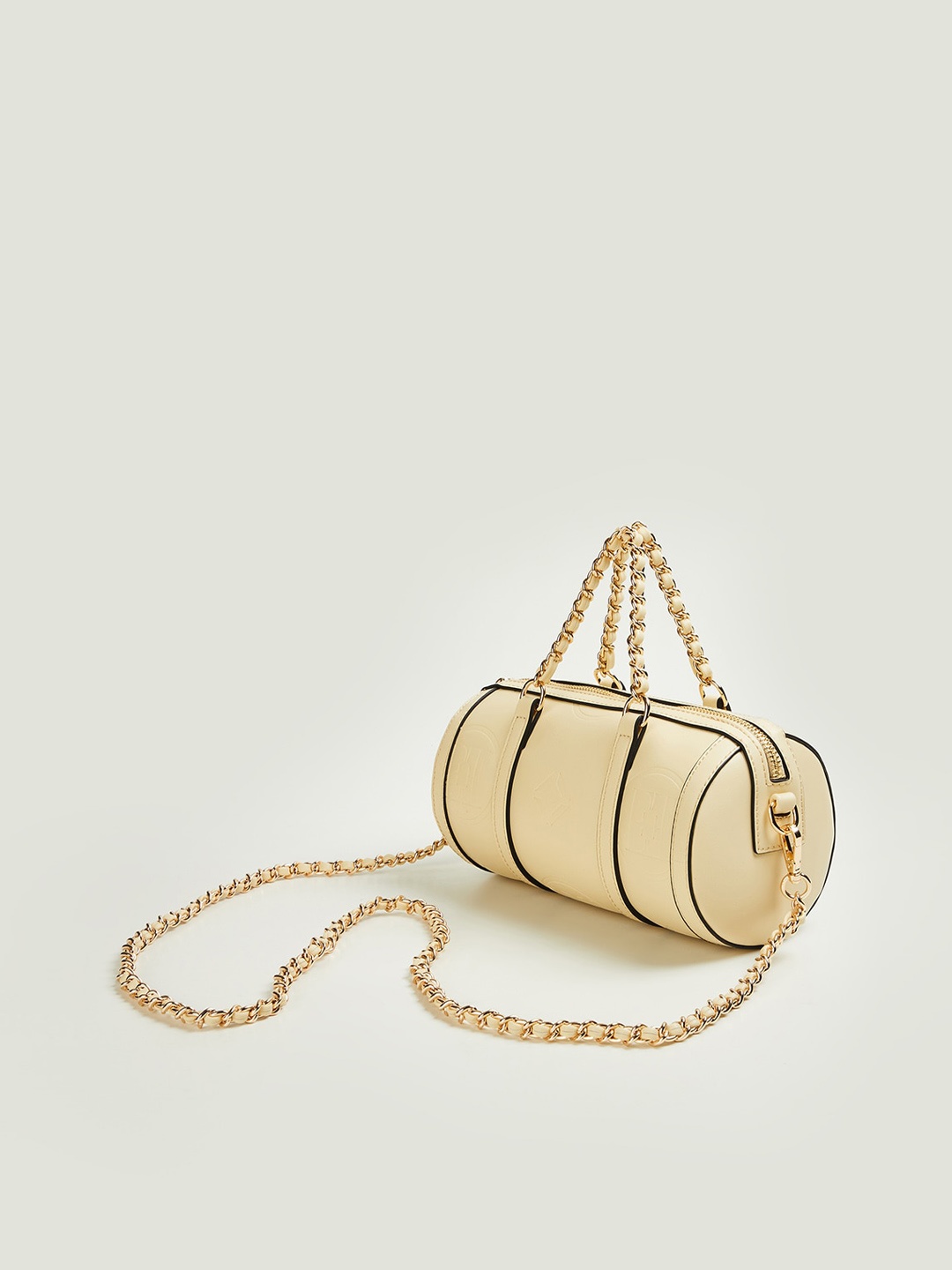 ELLE Textured Oversized Bowling Handheld Bag, Beige