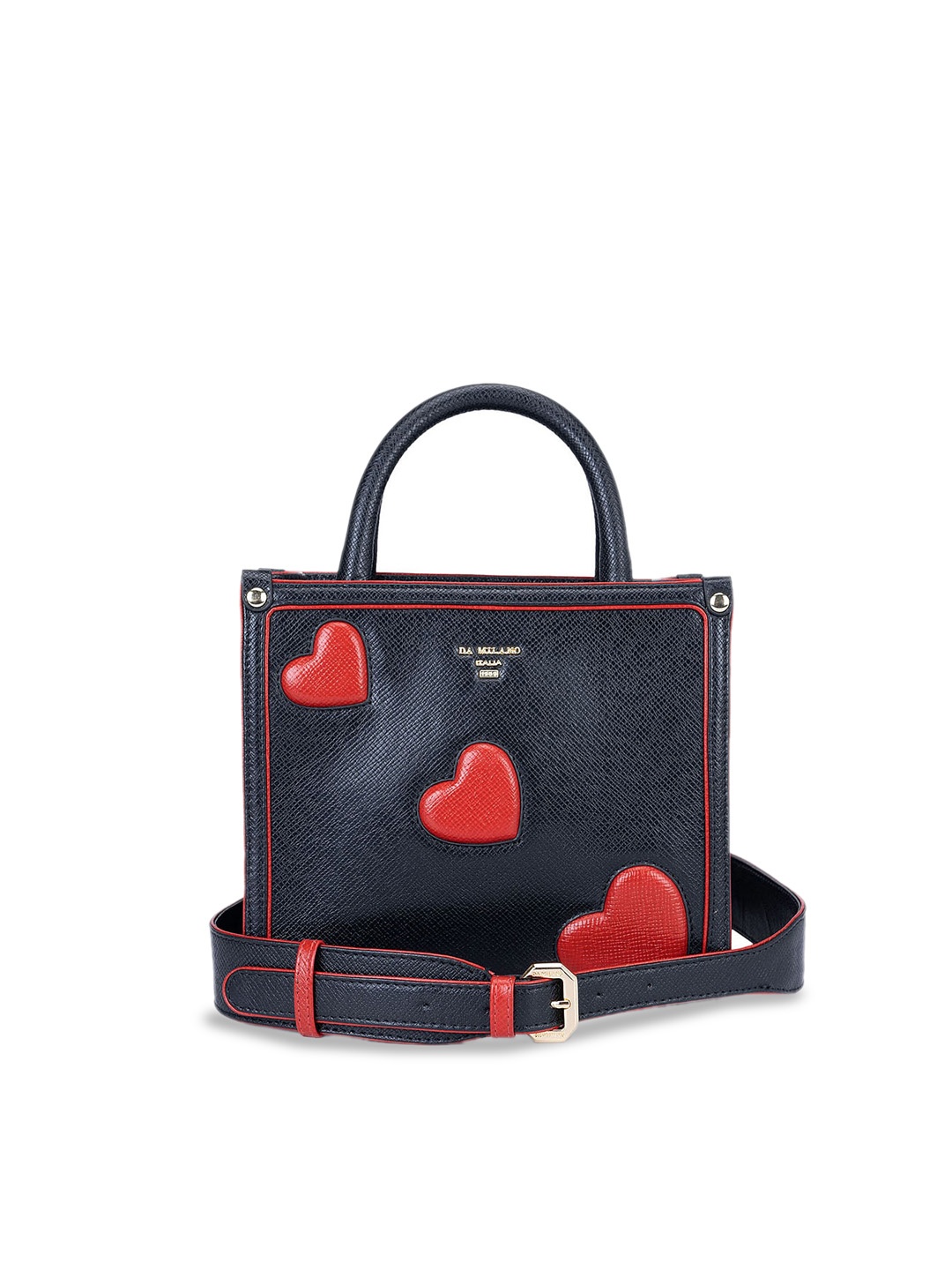 

Da Milano Applique Leather Structured Handheld Bag, Black