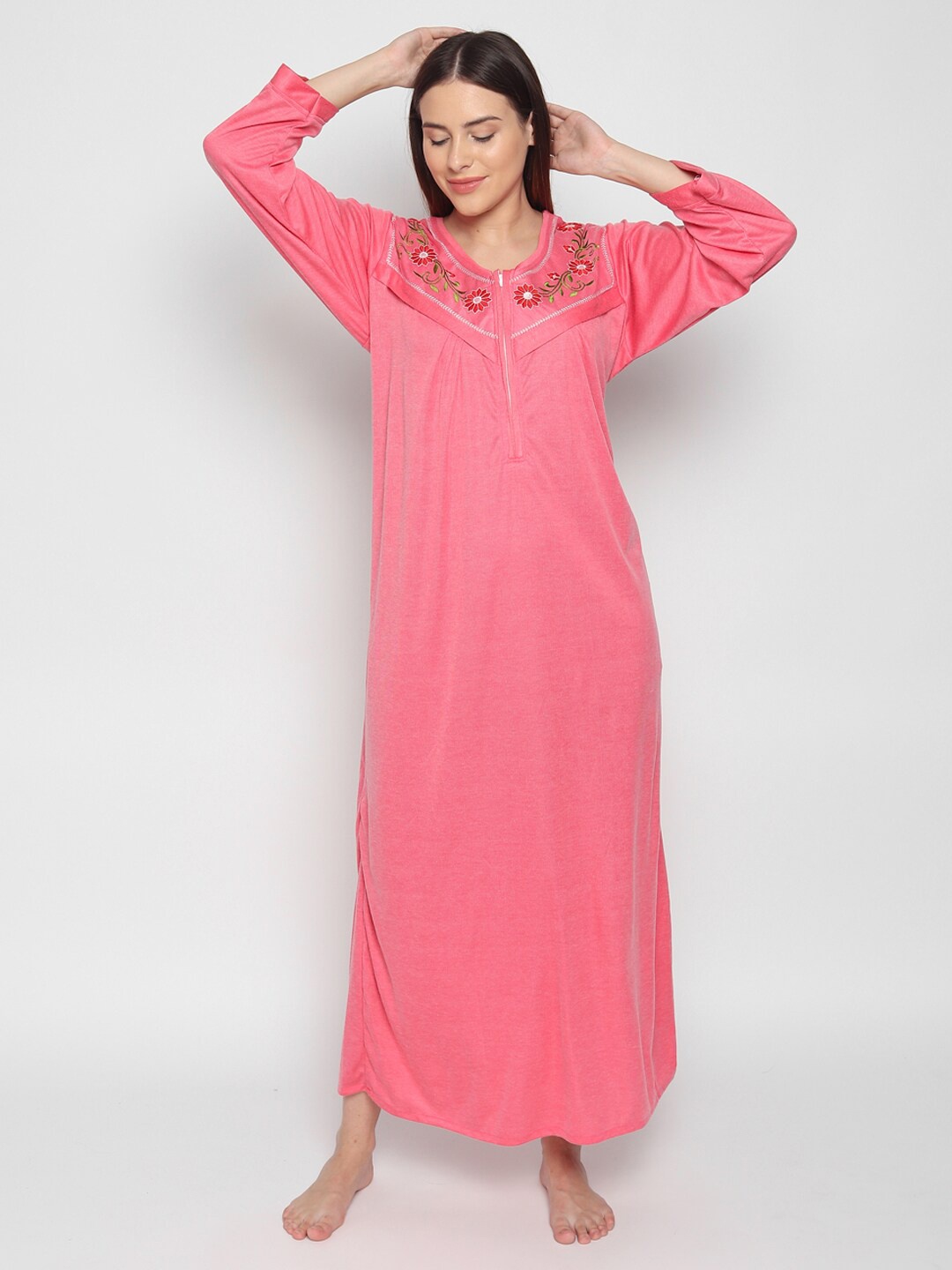 

Noty Maternity Floral Embroidered Maxi Nightdress, Pink